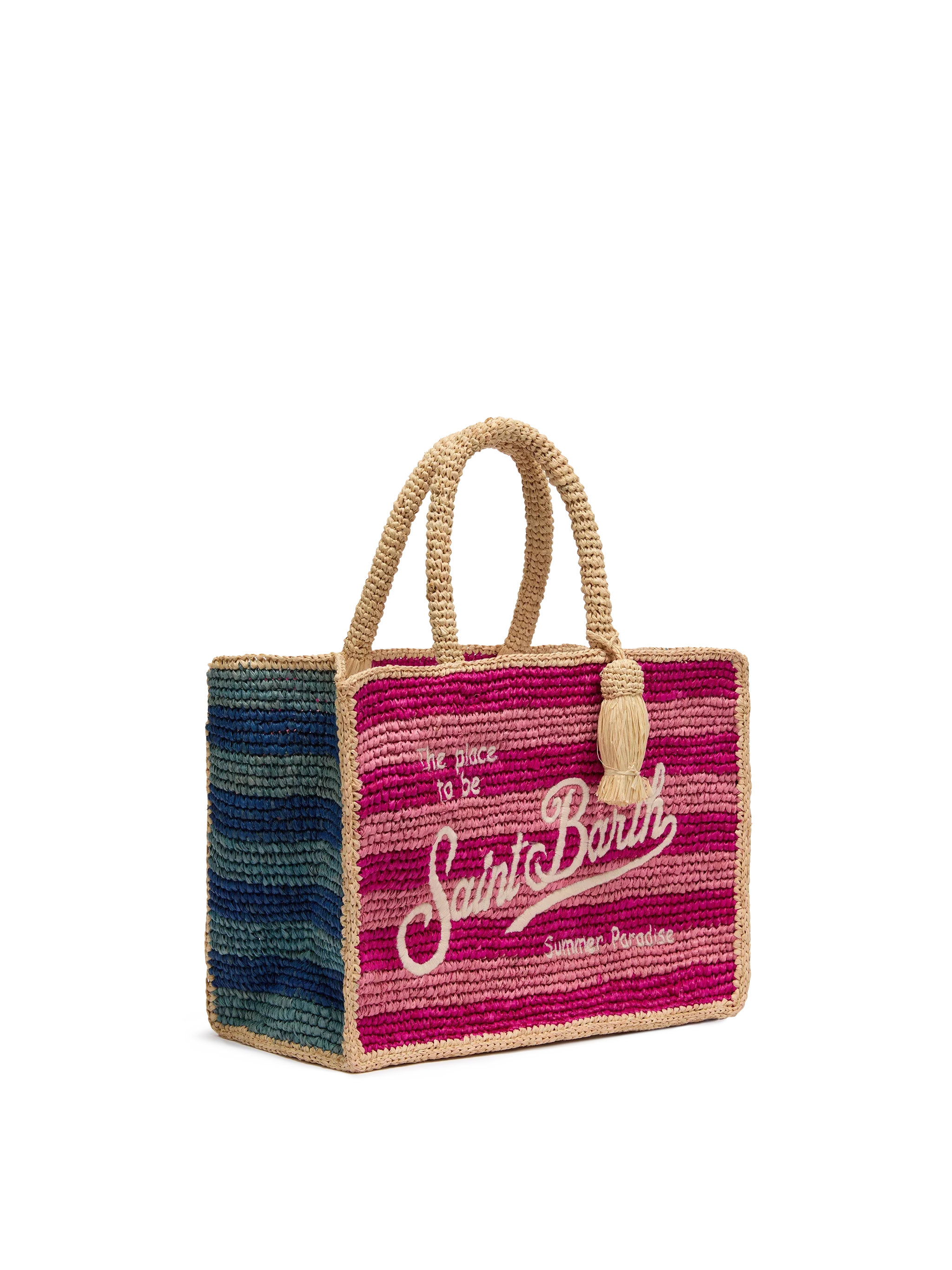Borsa Colette in rafia a righe multicolore con logo ricamato - Image 4