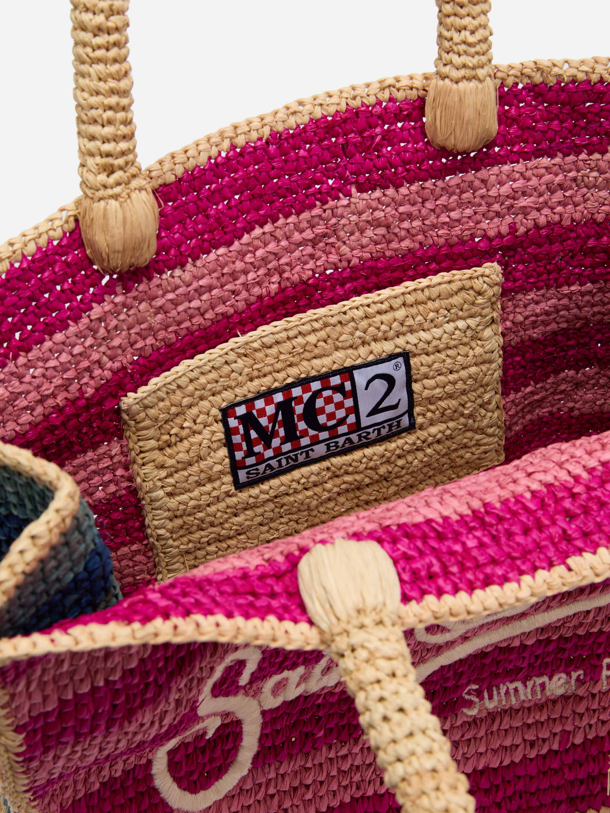 Borsa Colette in rafia a righe multicolore con logo ricamato - Image 6