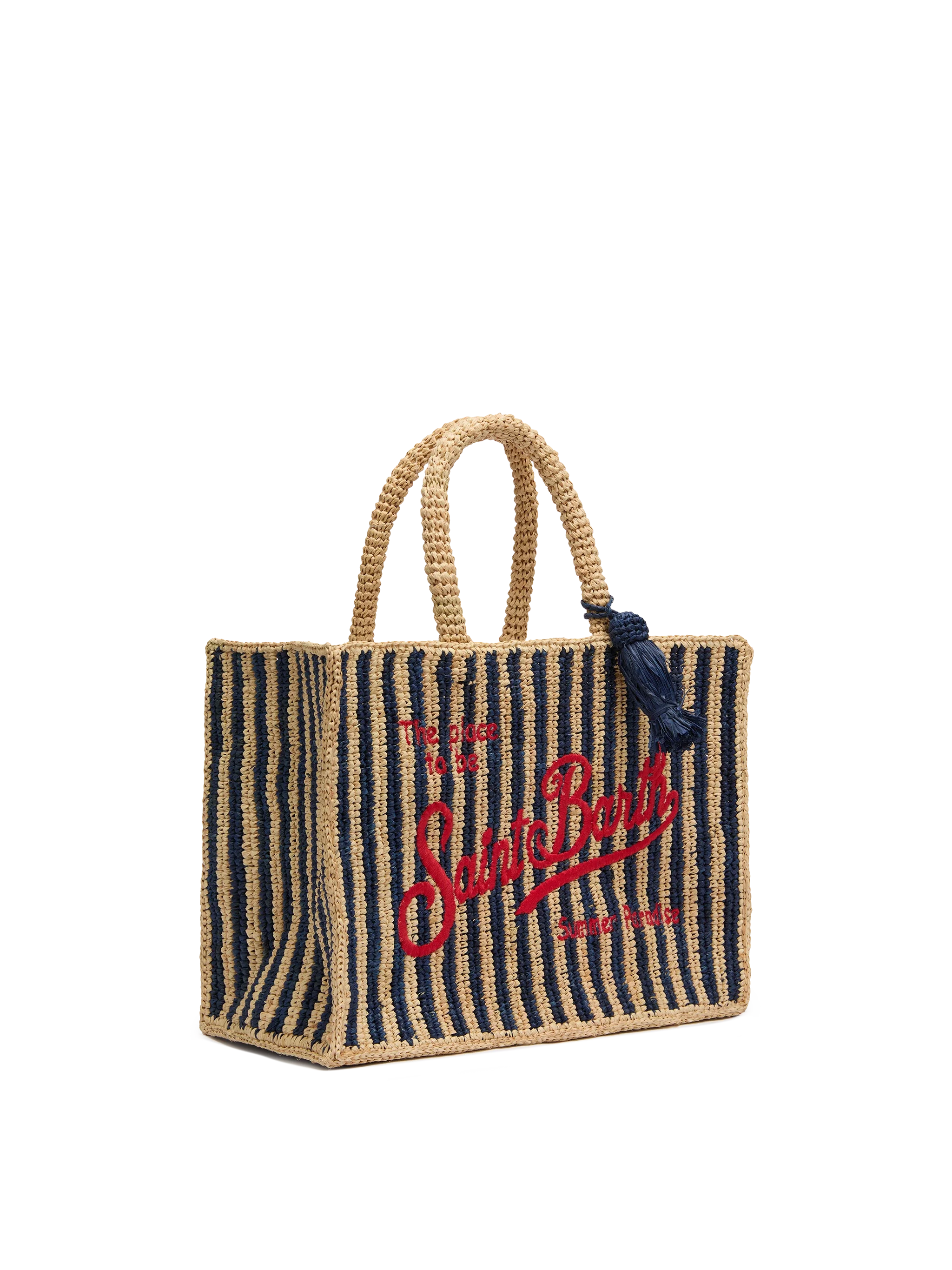 Borsa Colette in rafia a righe blu navy con logo ricamato - Image 4