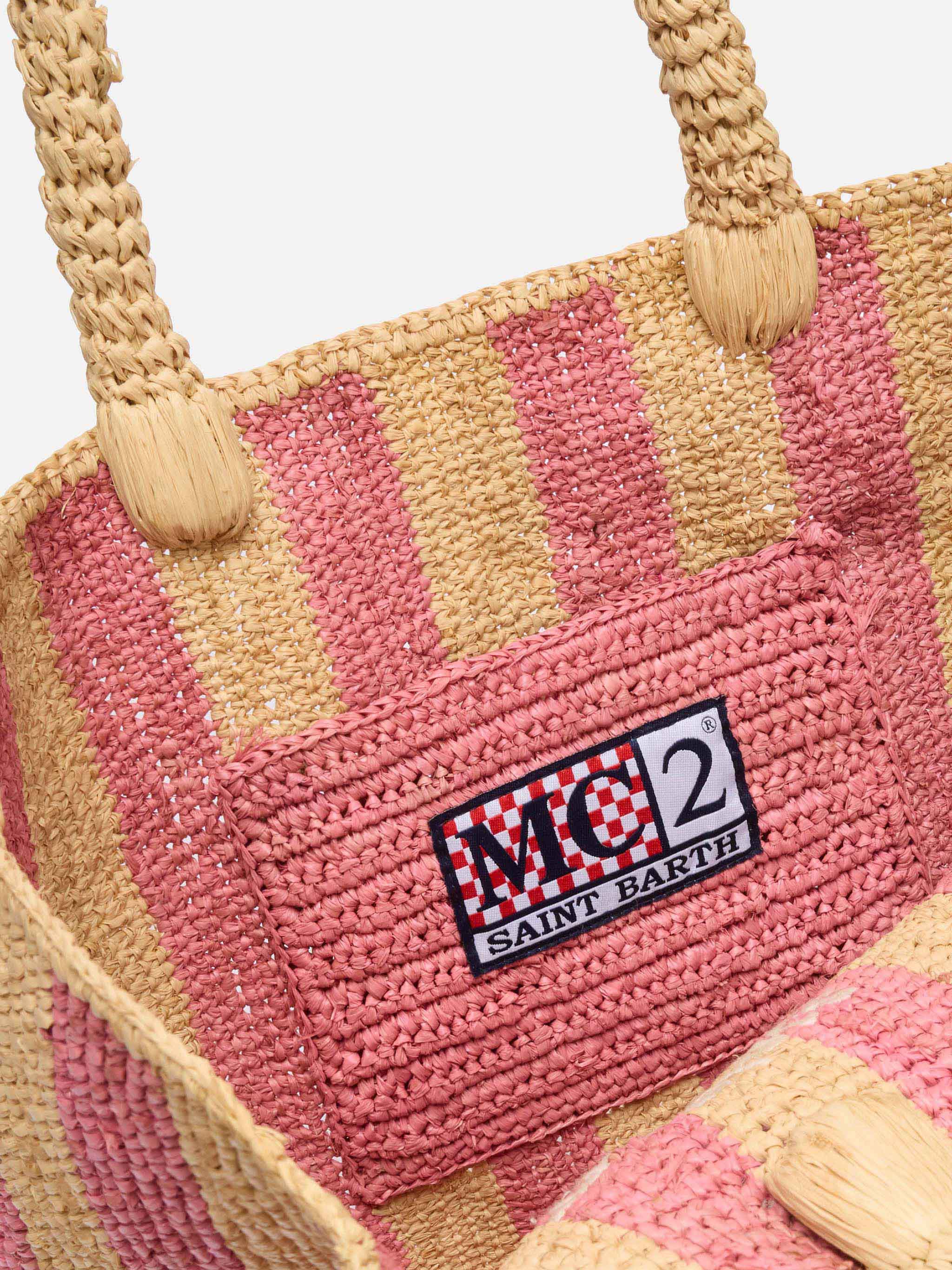 Borsa Colette in rafia a righe rosa con logo ricamato - Image 5