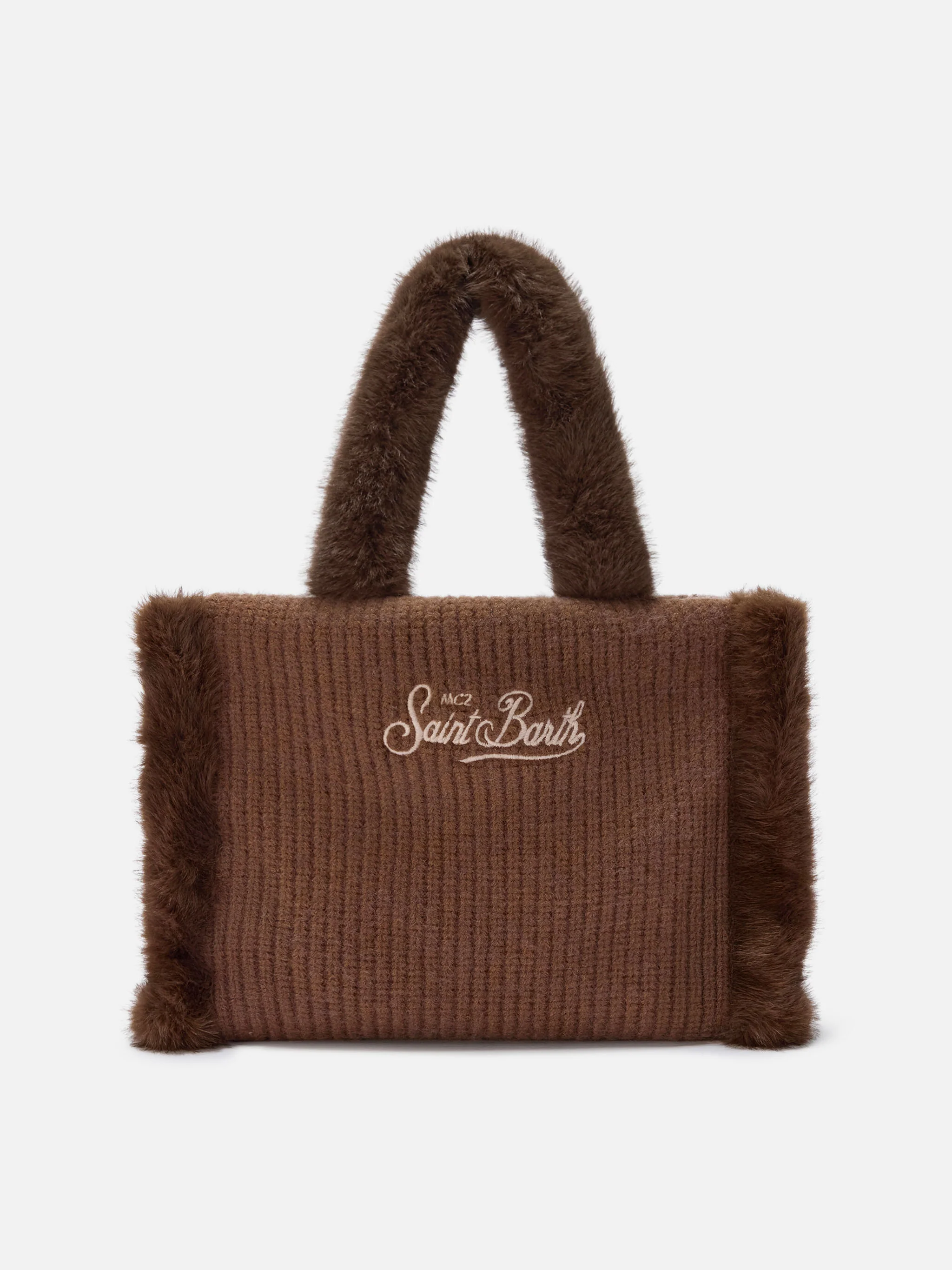 Borsa a mano Colette Shearling Rib in misto lana marrone a coste e shearling - Image 3