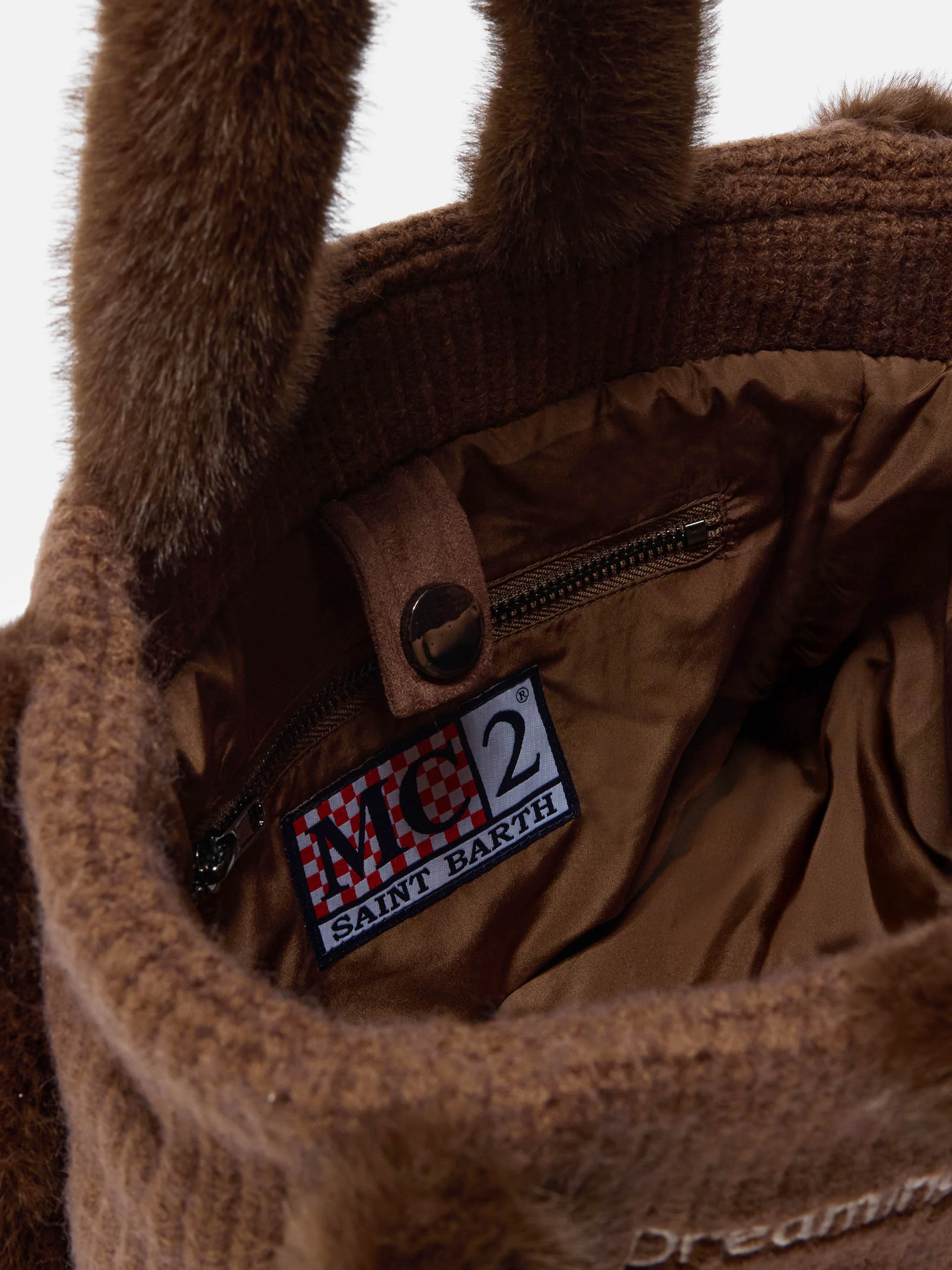 Borsa a mano Colette Shearling Rib in misto lana marrone a coste e shearling - Image 4