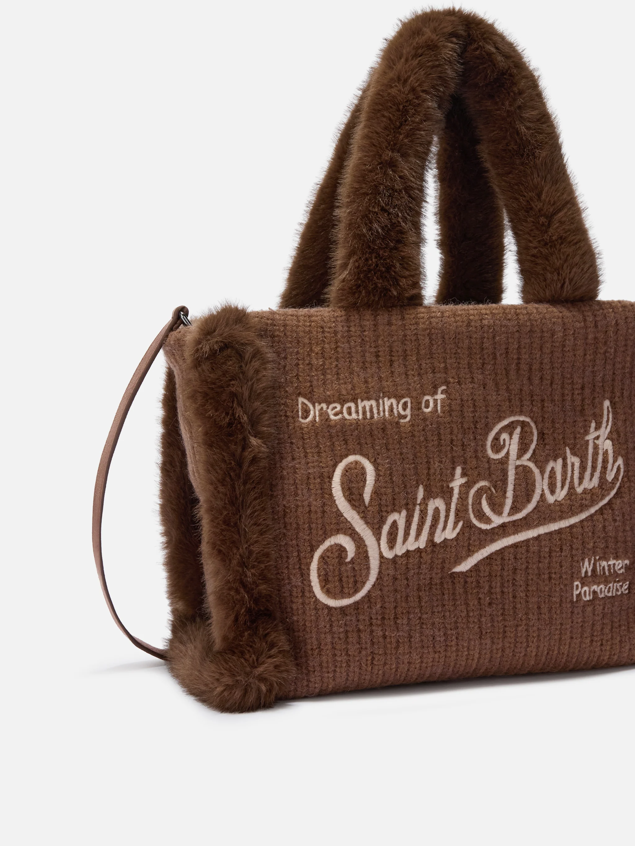 Borsa a mano Colette Shearling Rib in misto lana marrone a coste e shearling - Image 5