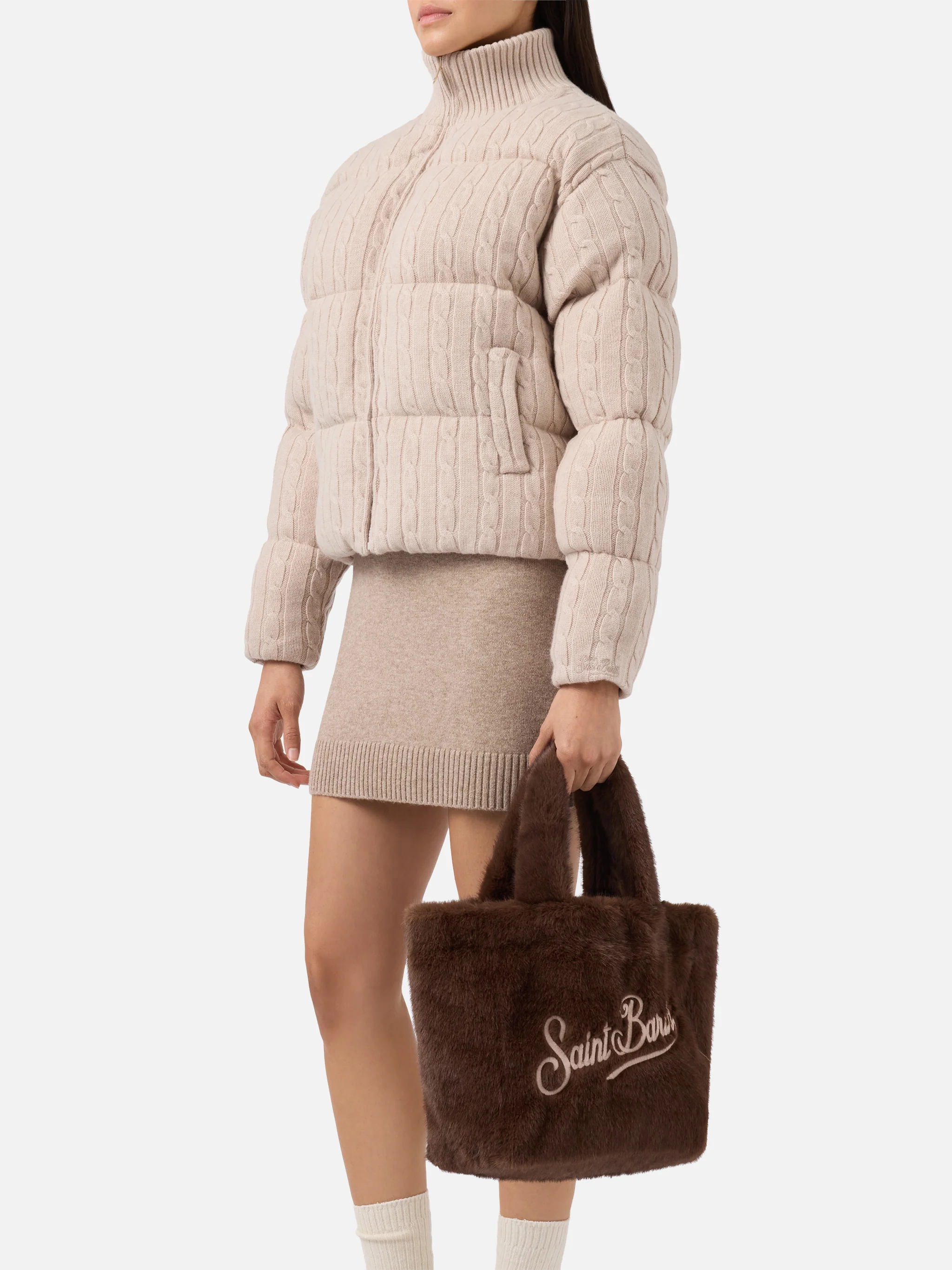 Borsa a mano Colette Soft in faux fur marrone - Image 6