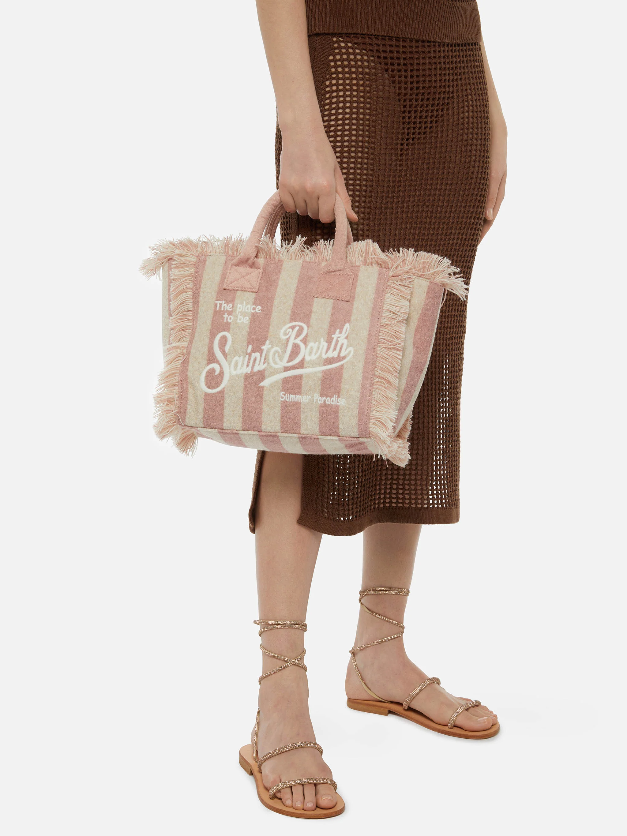 Borsa Colette in spugna rosa chiaro con stampa a righe rosa - Image 2