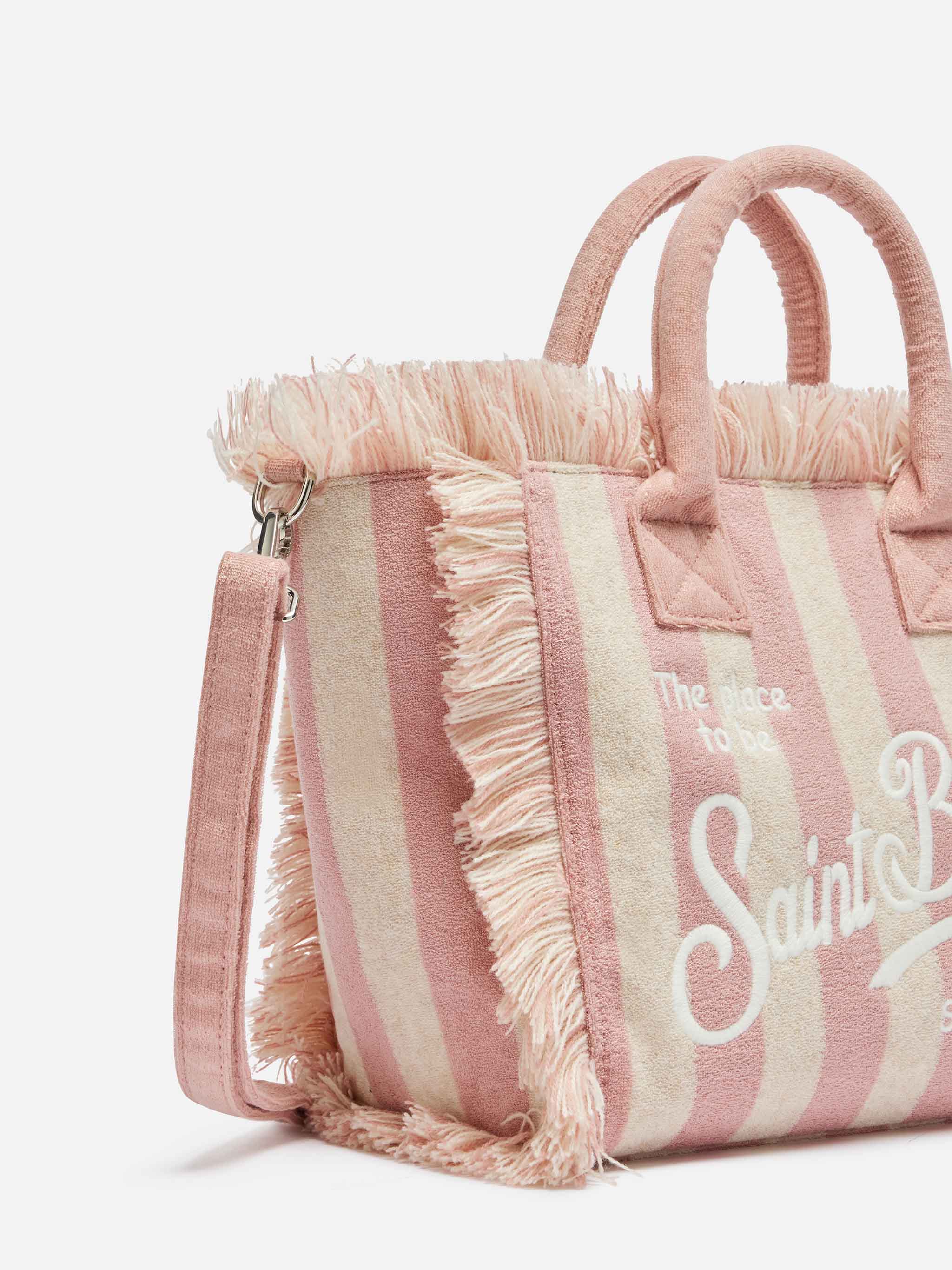 Borsa Colette in spugna rosa chiaro con stampa a righe rosa - Image 3