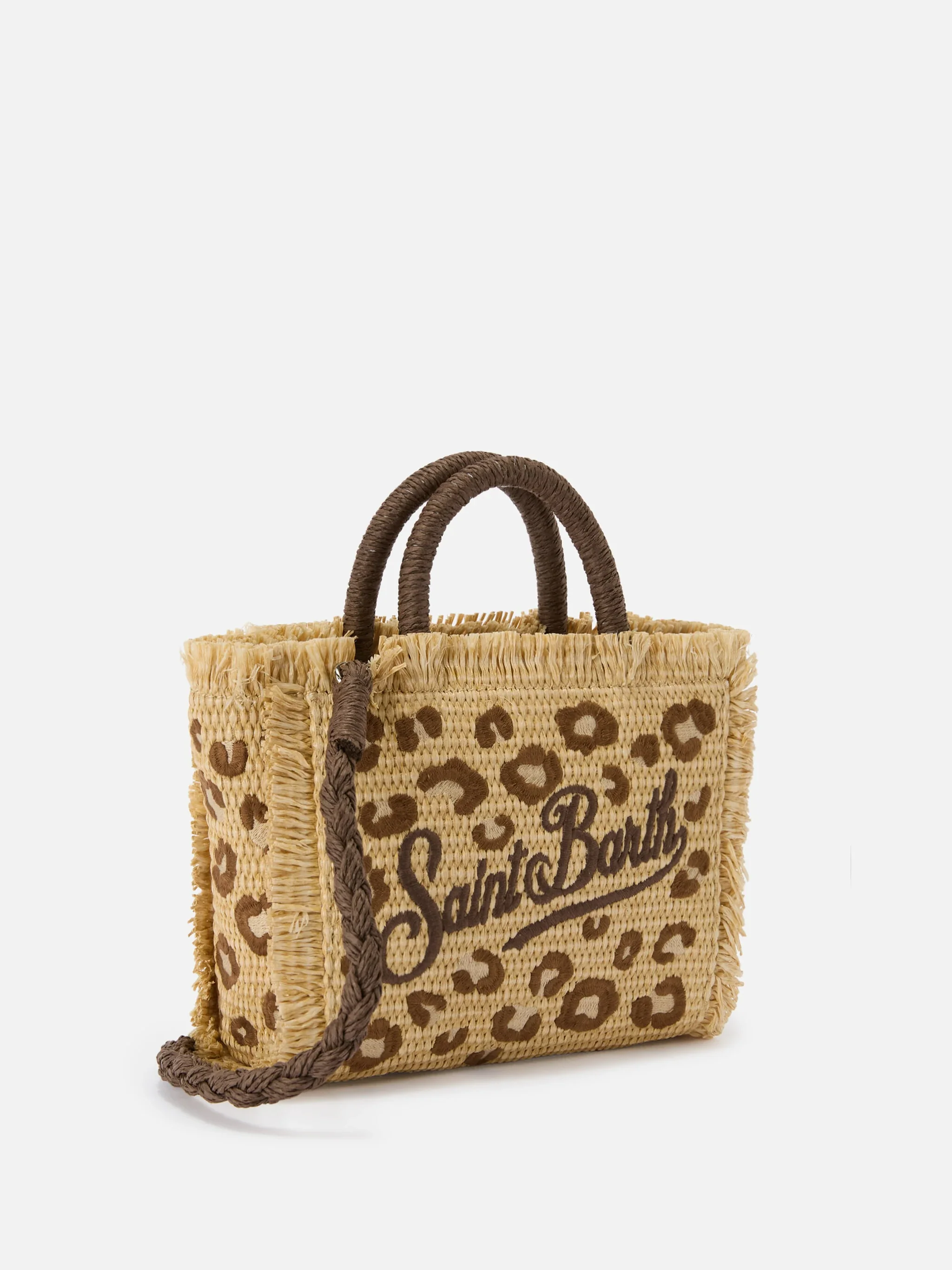Borsa Colette in tessuto effetto paglia con ricamo leopardato - Image 2