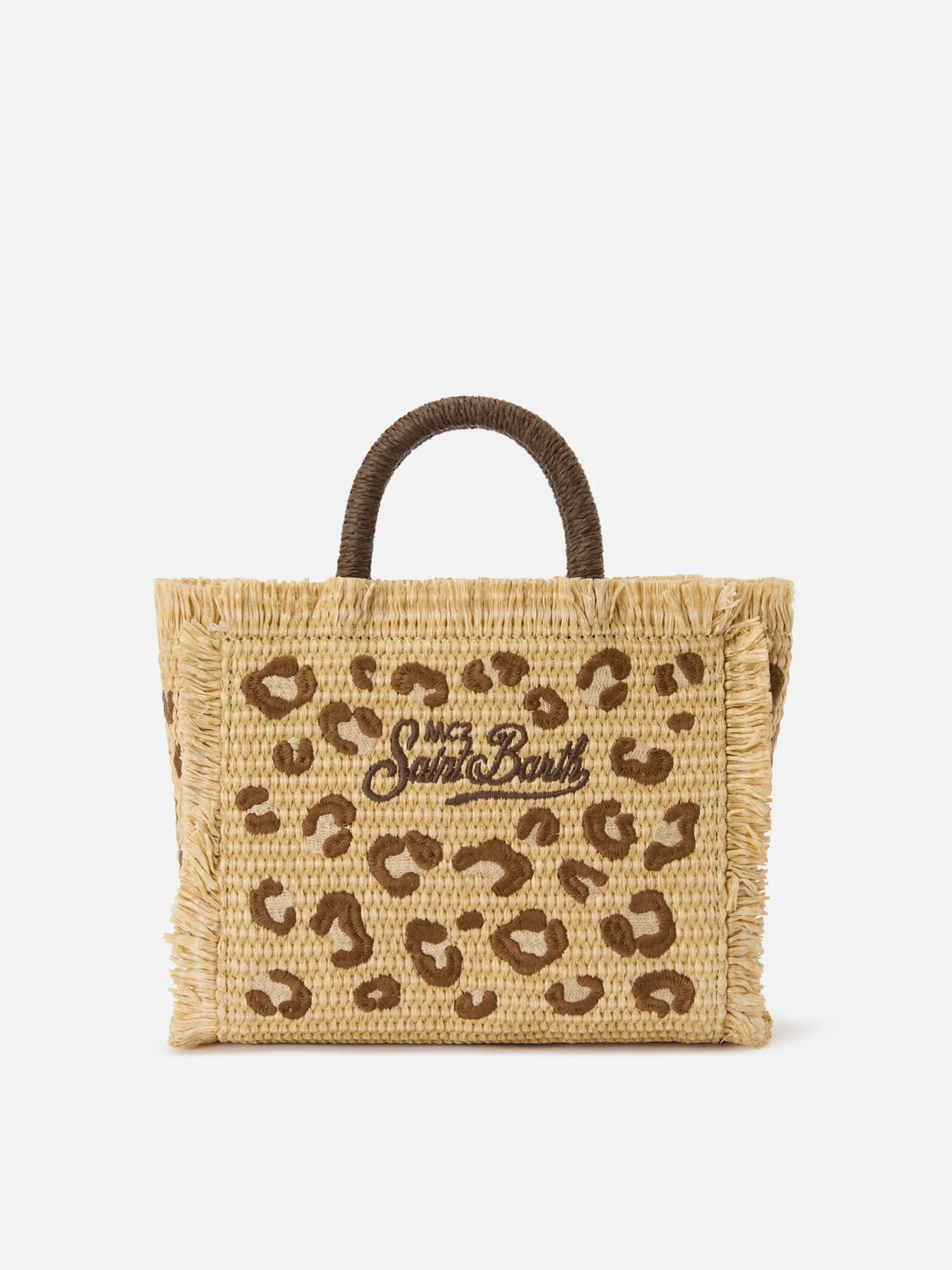 Borsa Colette in tessuto effetto paglia con ricamo leopardato - Image 3
