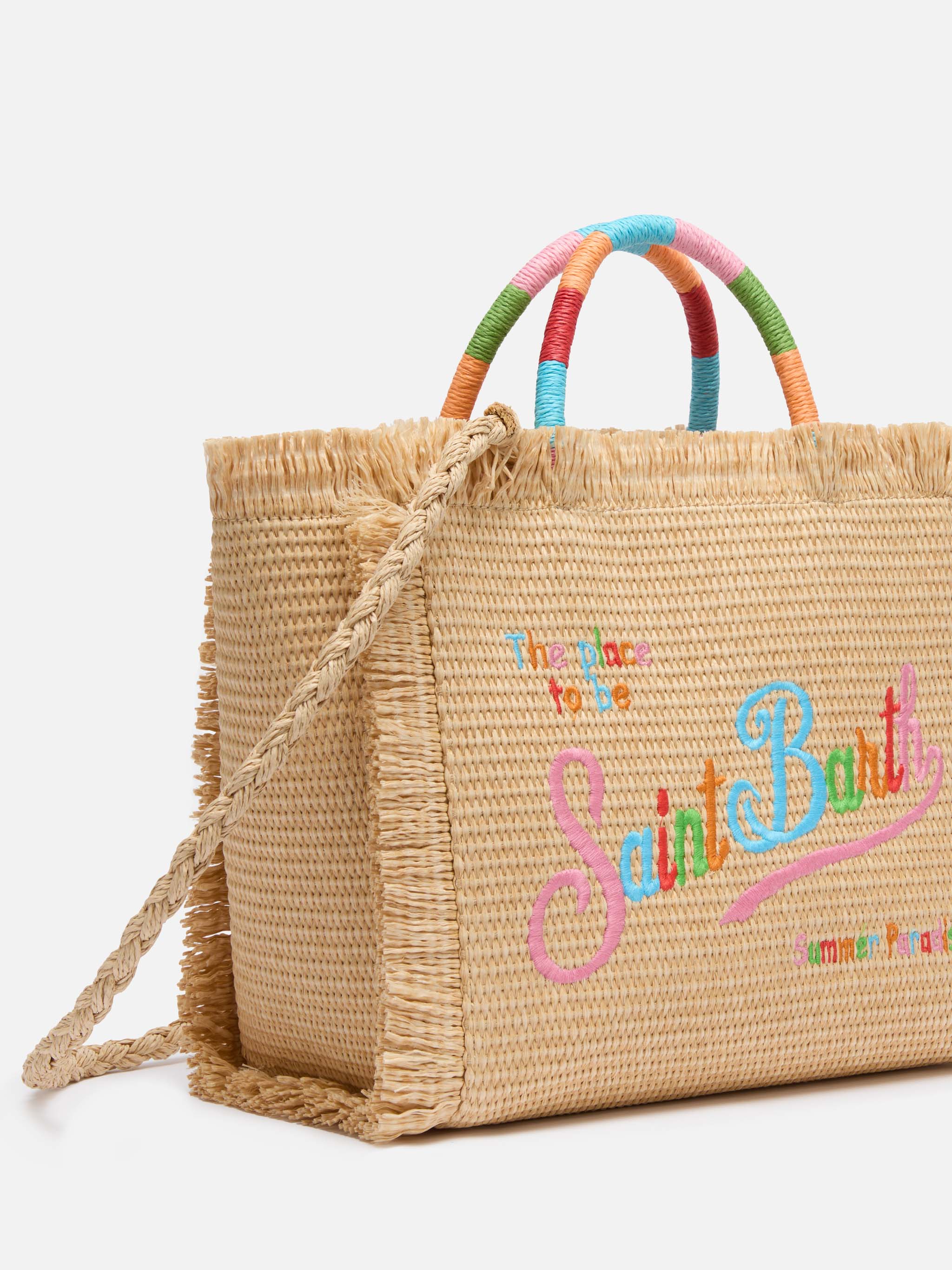 Borsa Colette effetto paglia con logo ricamato multicolore - Image 3