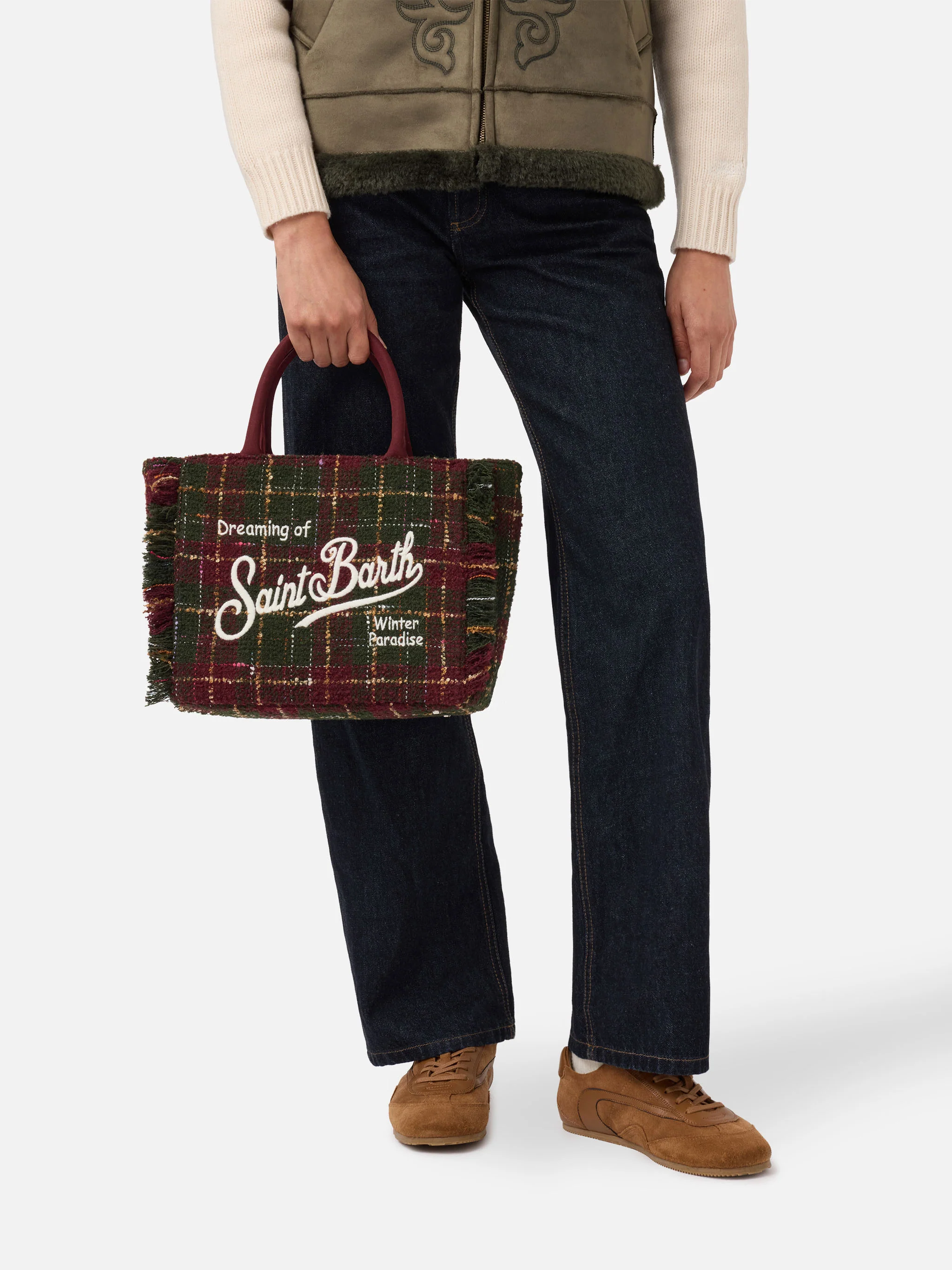 Borsa a mano Colette Tweed in misto lana check bordeaux - Image 2