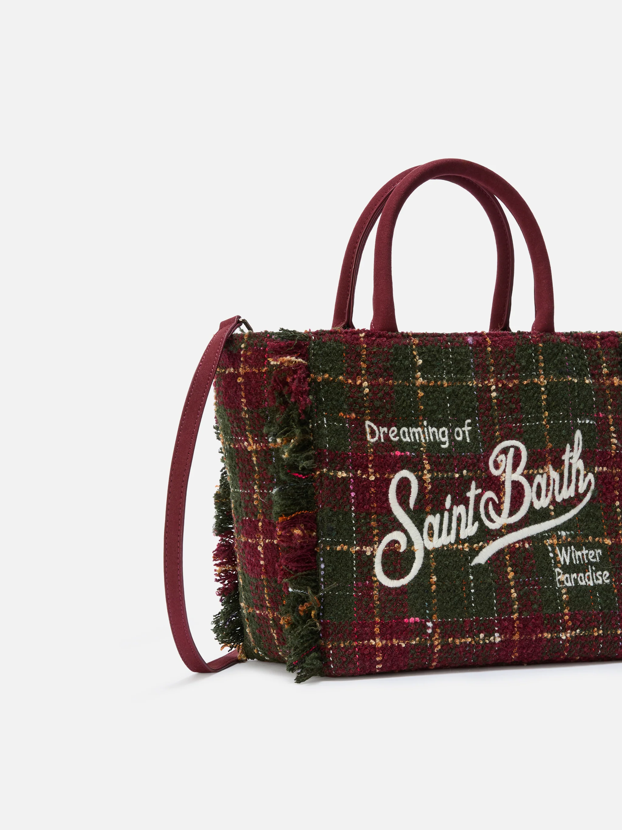 Borsa a mano Colette Tweed in misto lana check bordeaux - Image 4