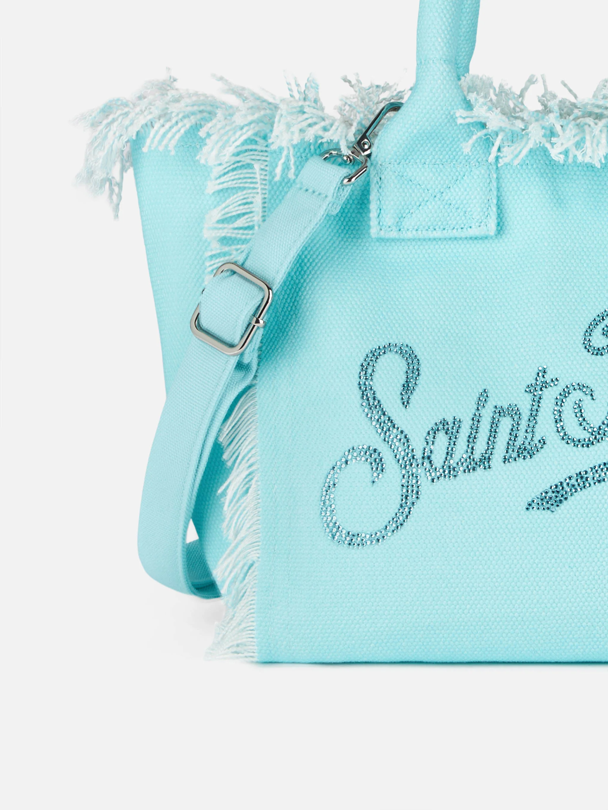 Borsa Colette in canvas di cotone verde acqua con logo in strass - Image 3