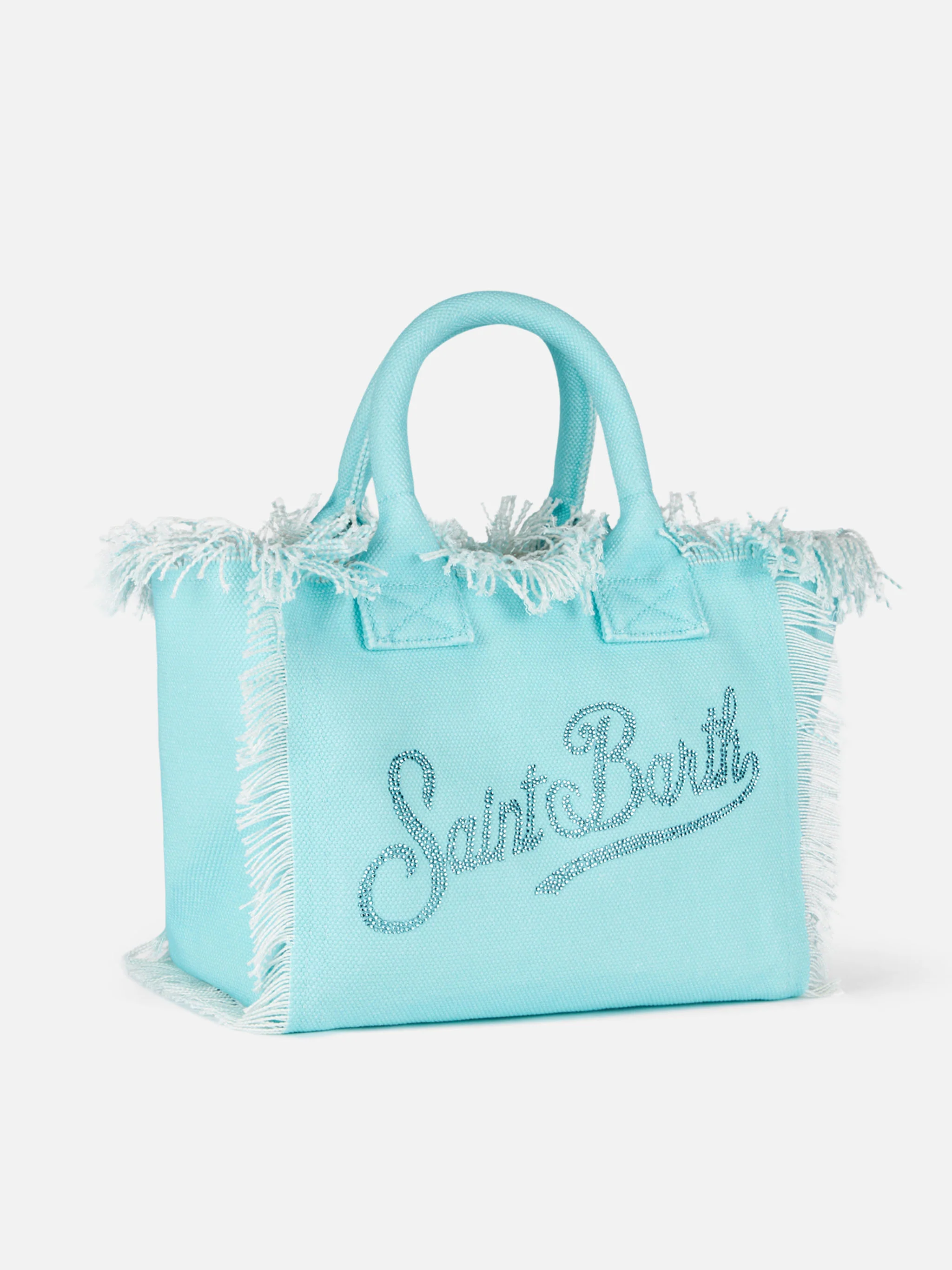 Borsa Colette in canvas di cotone verde acqua con logo in strass - Image 4