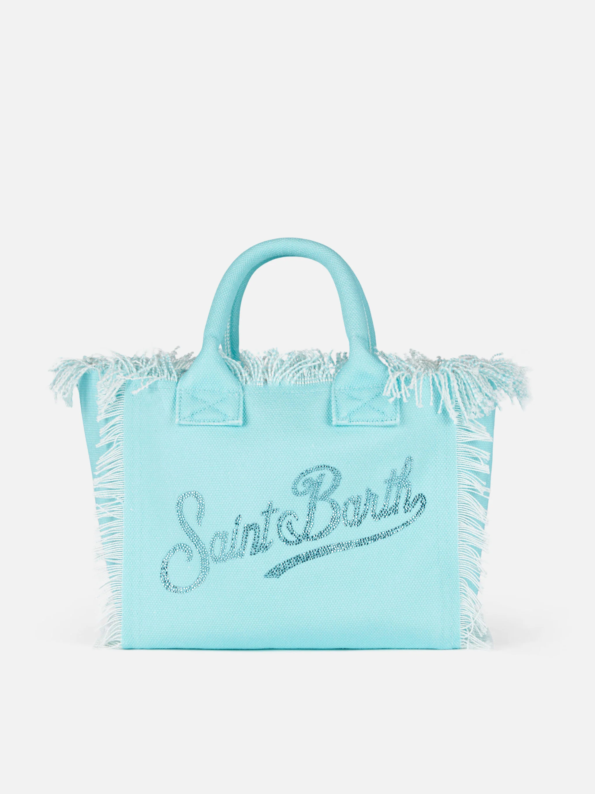 Borsa Colette in canvas di cotone verde acqua con logo in strass - Image 5
