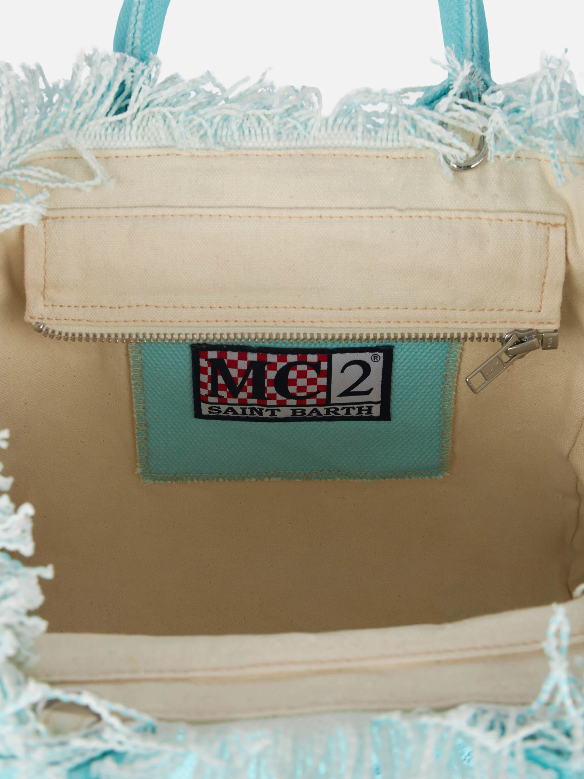 Borsa Colette in canvas di cotone verde acqua con logo in strass - Image 6