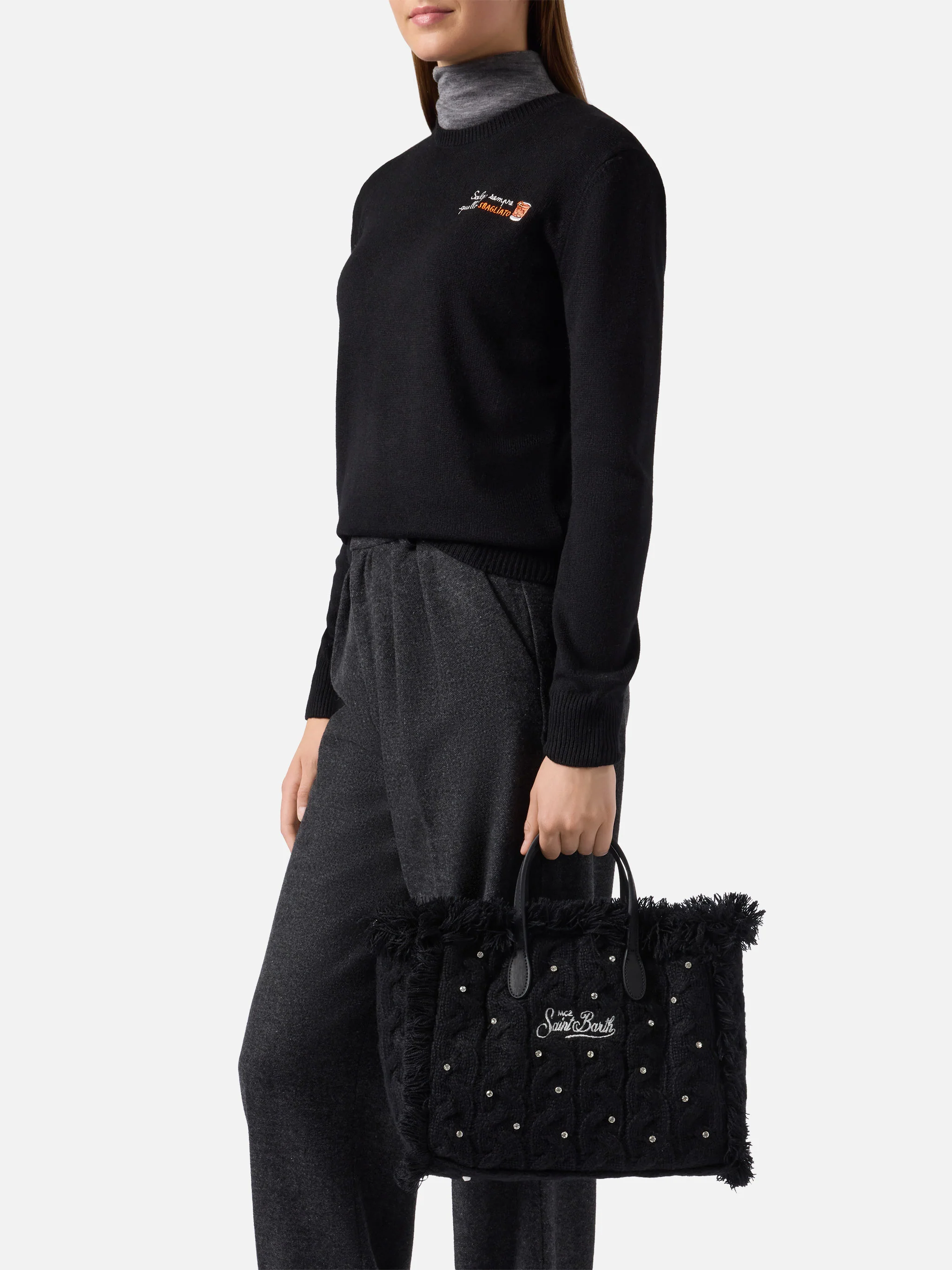 Borsa a mano Colette Wool Braid a trecce nera con strass - Image 2