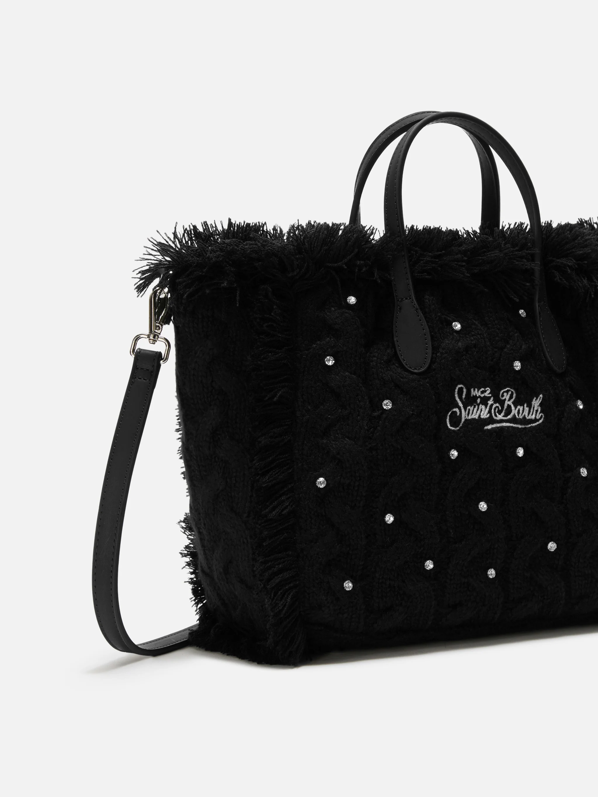 Borsa a mano Colette Wool Braid a trecce nera con strass - Image 3