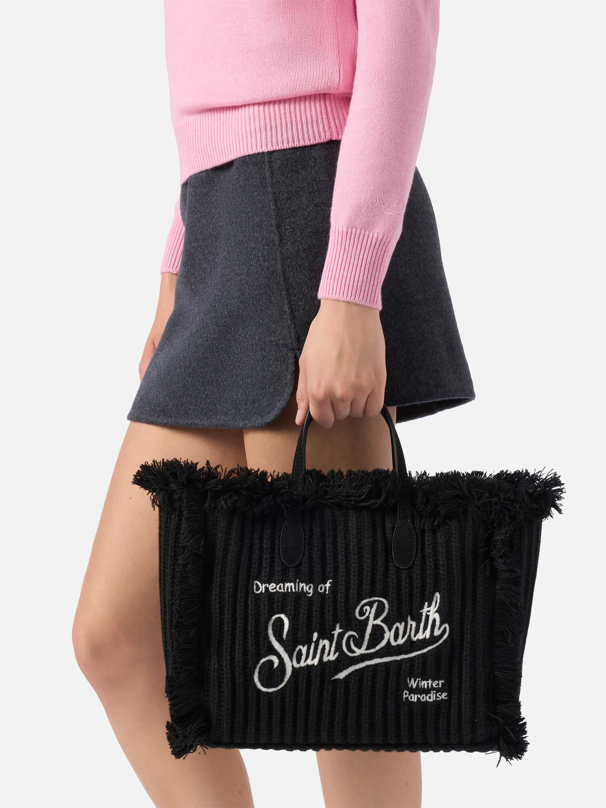 Borsa a mano Colette Wool Rib a trecce effetto lana in nero - Image 2