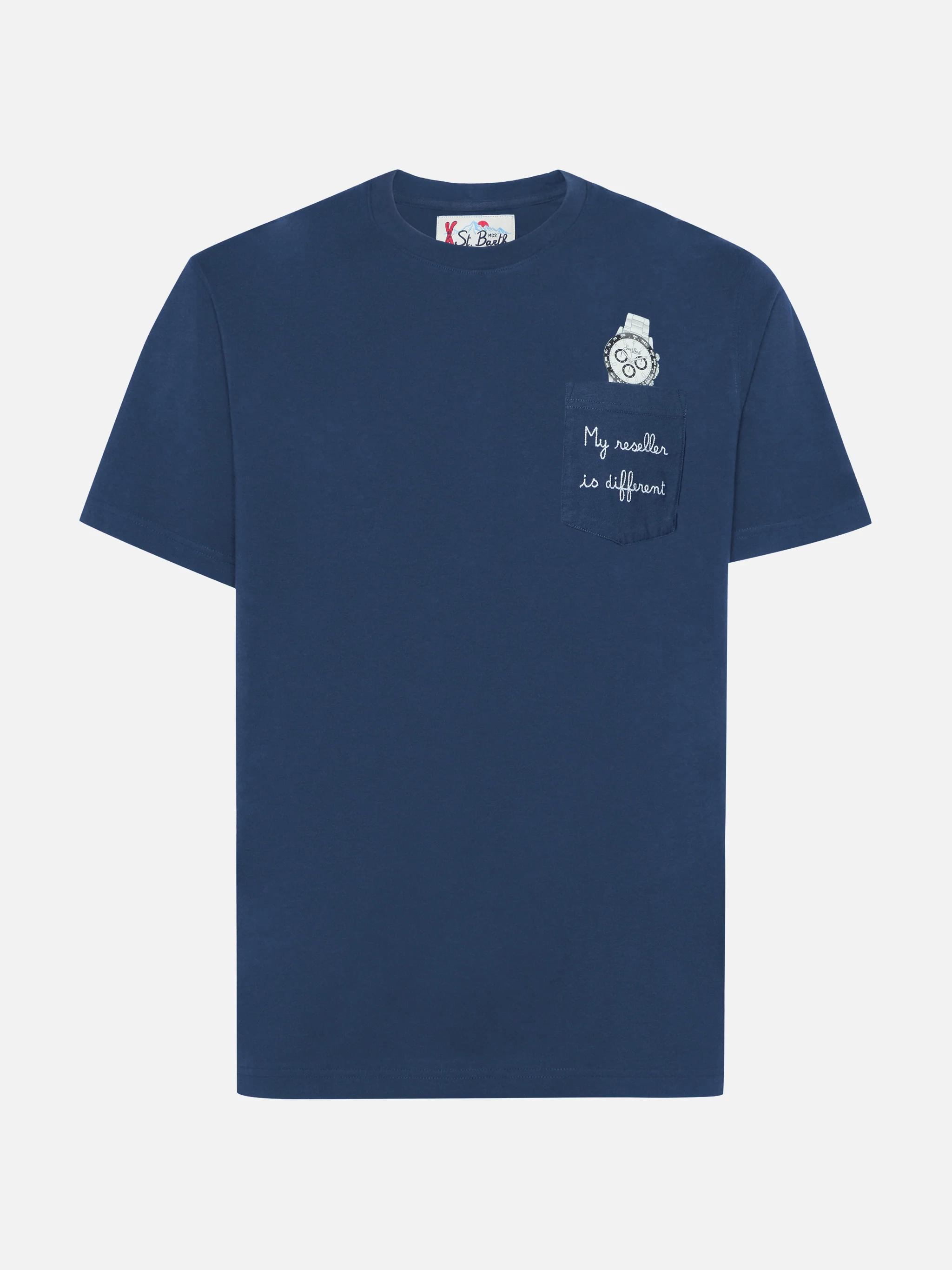 T-shirt Connor in cotone blu con ricamo sul taschino My reseller is different - Image 4