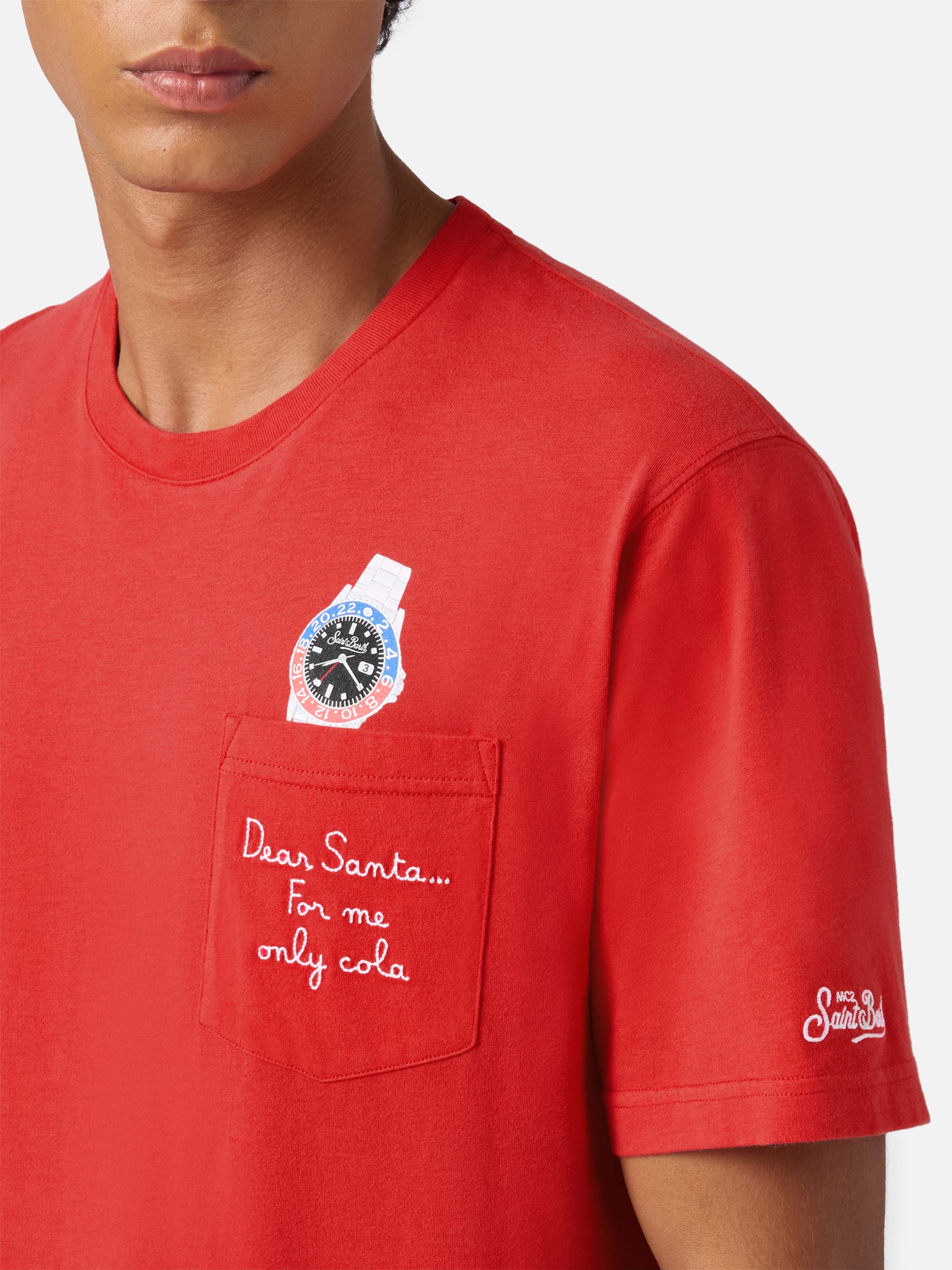 T-shirt Connor in cotone invernale rosso con ricamo sul taschino Dear Santa... - Image 2