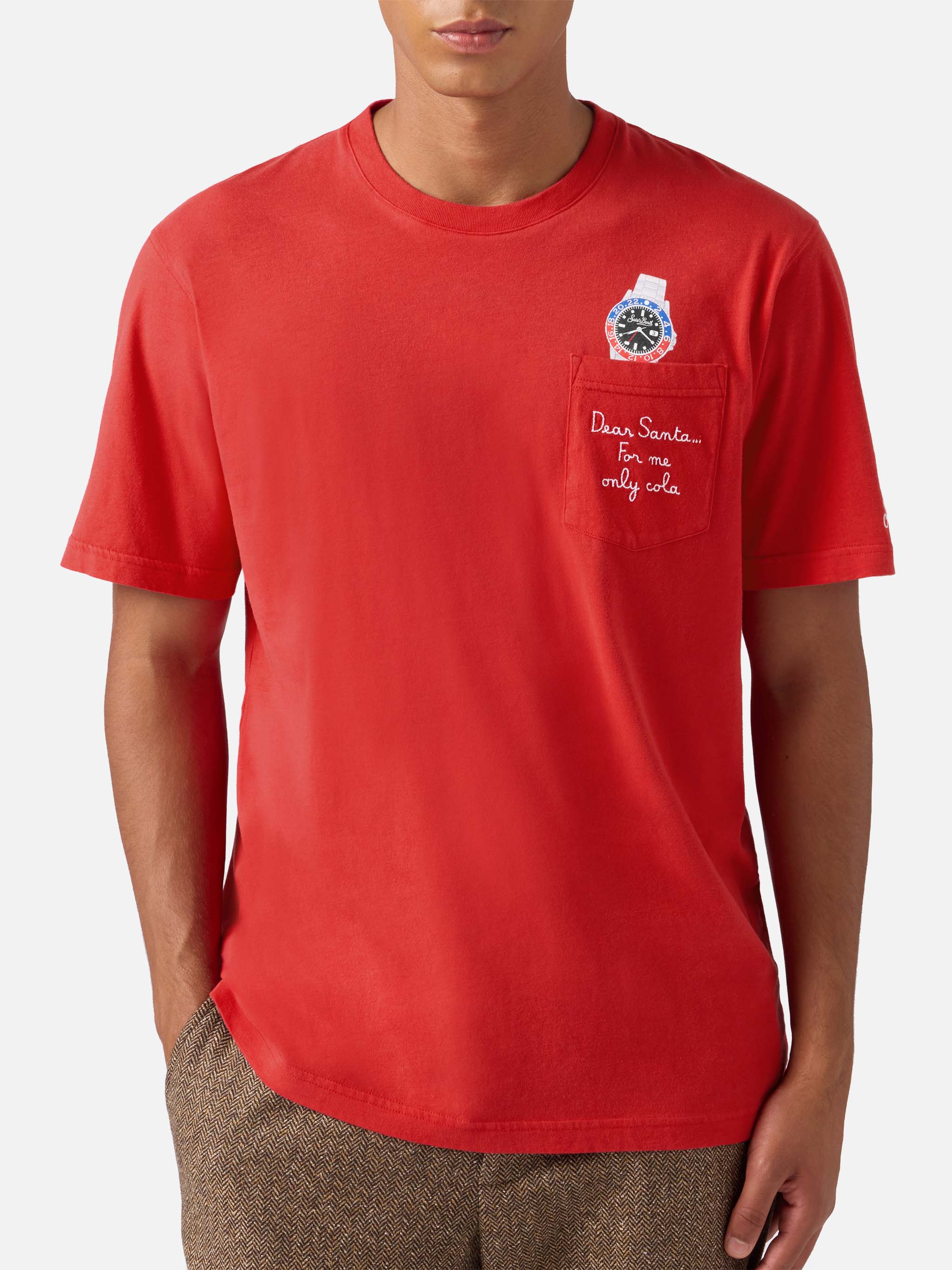 T-shirt Connor in cotone invernale rosso con ricamo sul taschino Dear Santa... - Image 3