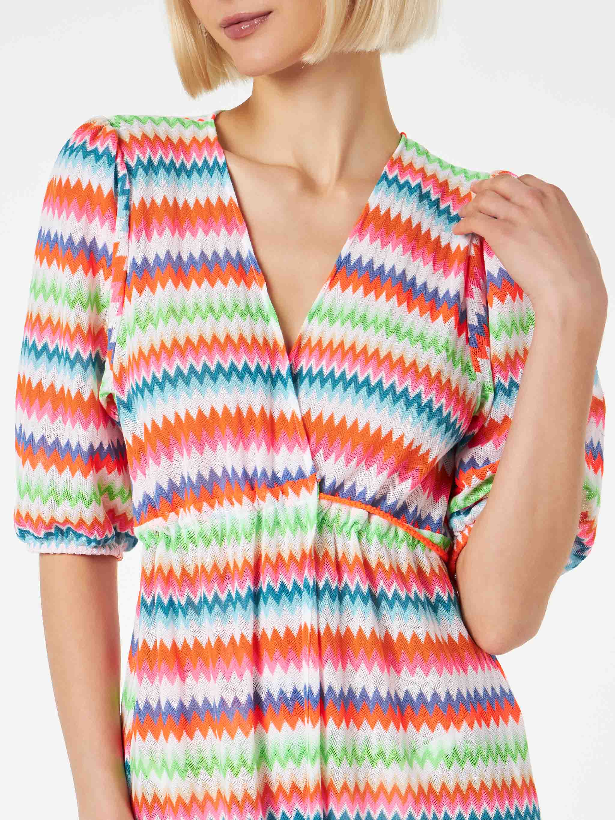 Abito lungo da spiaggia in maglia chevron - Image 2