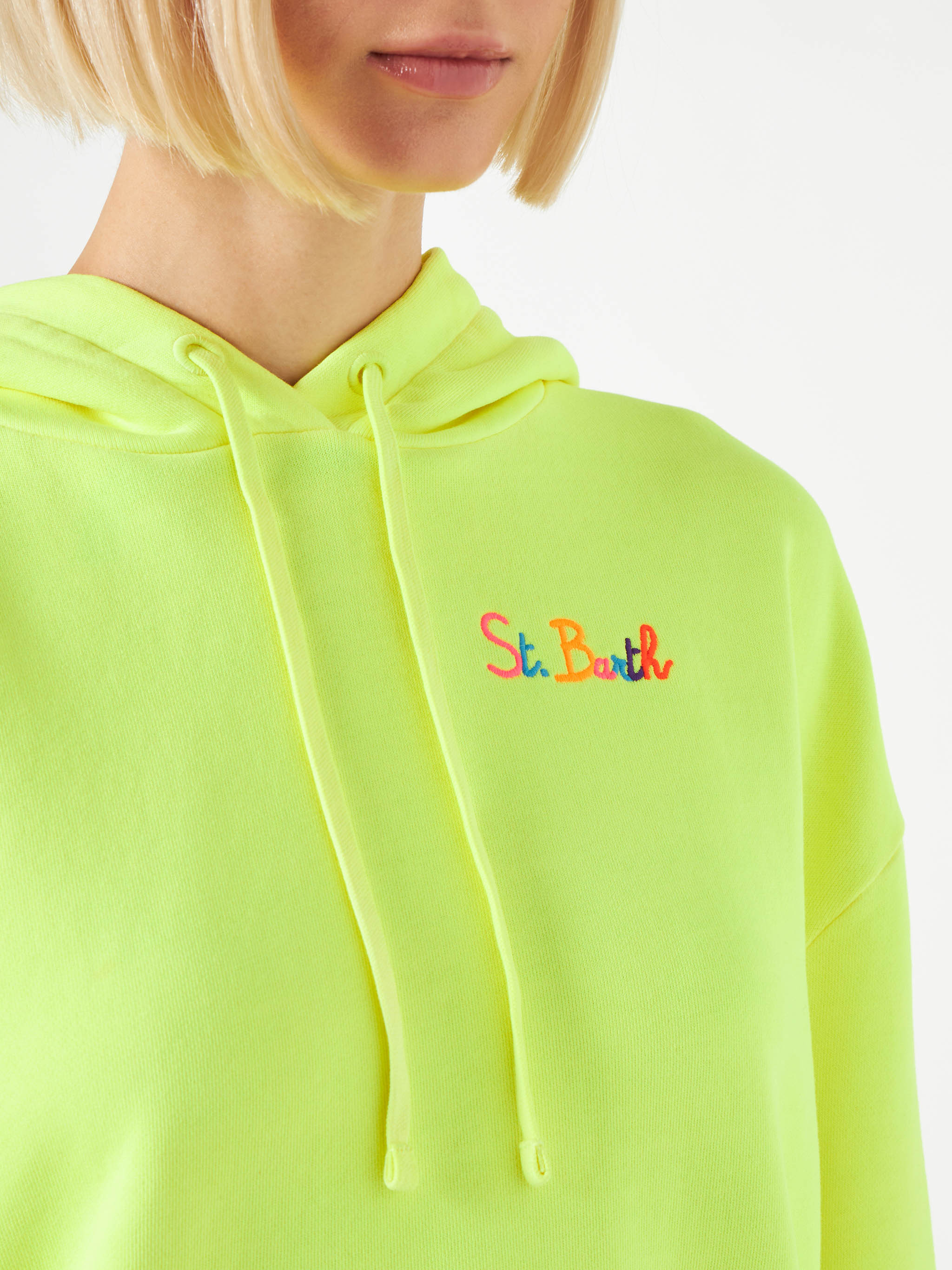 Felpa giallo fluo con cappuccio con ricamo St. Barth - Image 3