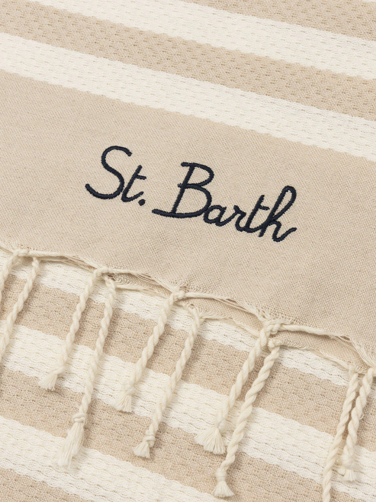 Telo mare in cotone Fouta con stampa a righe beige - Image 2