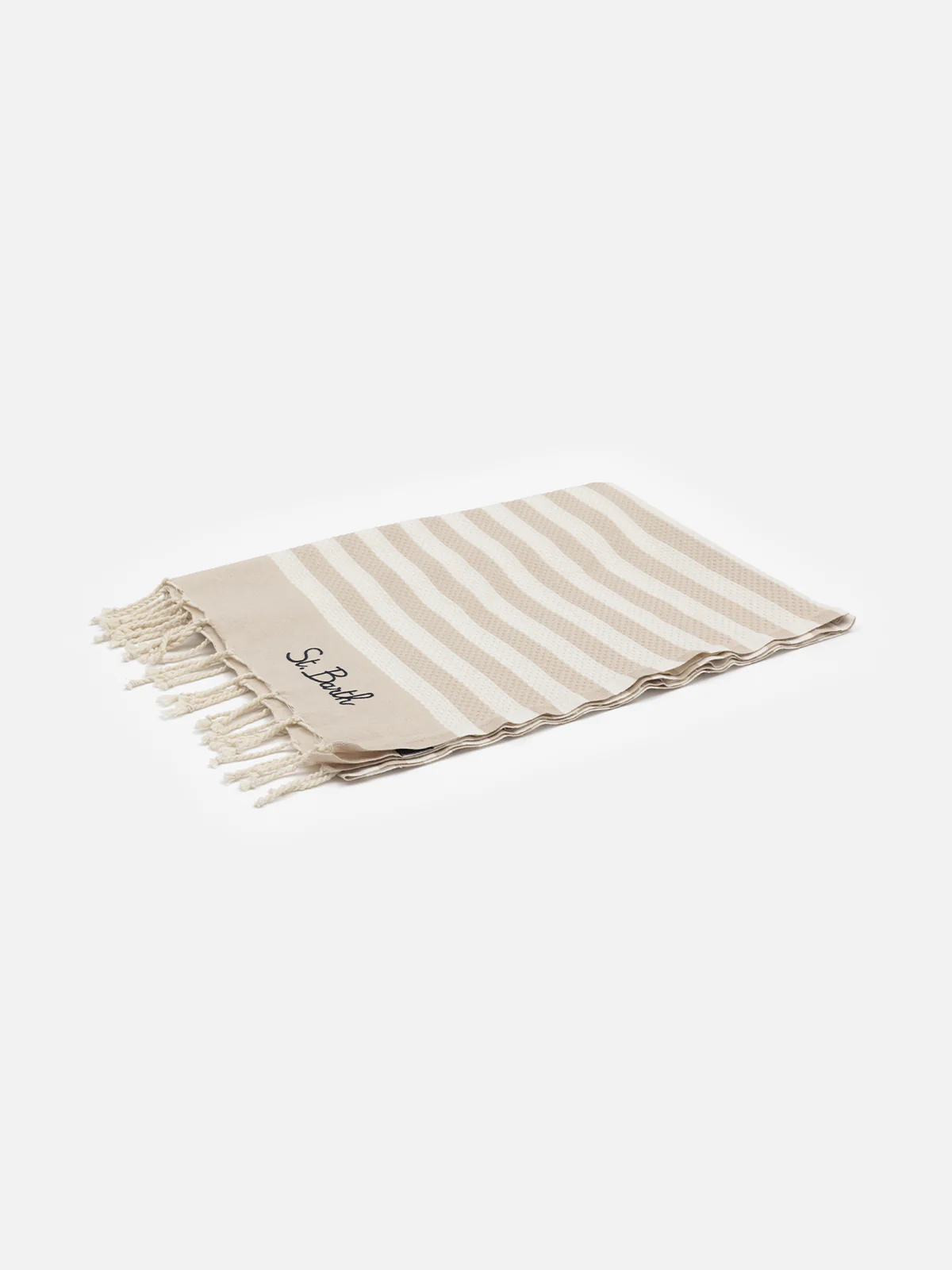 Telo mare in cotone Fouta con stampa a righe beige - Image 3