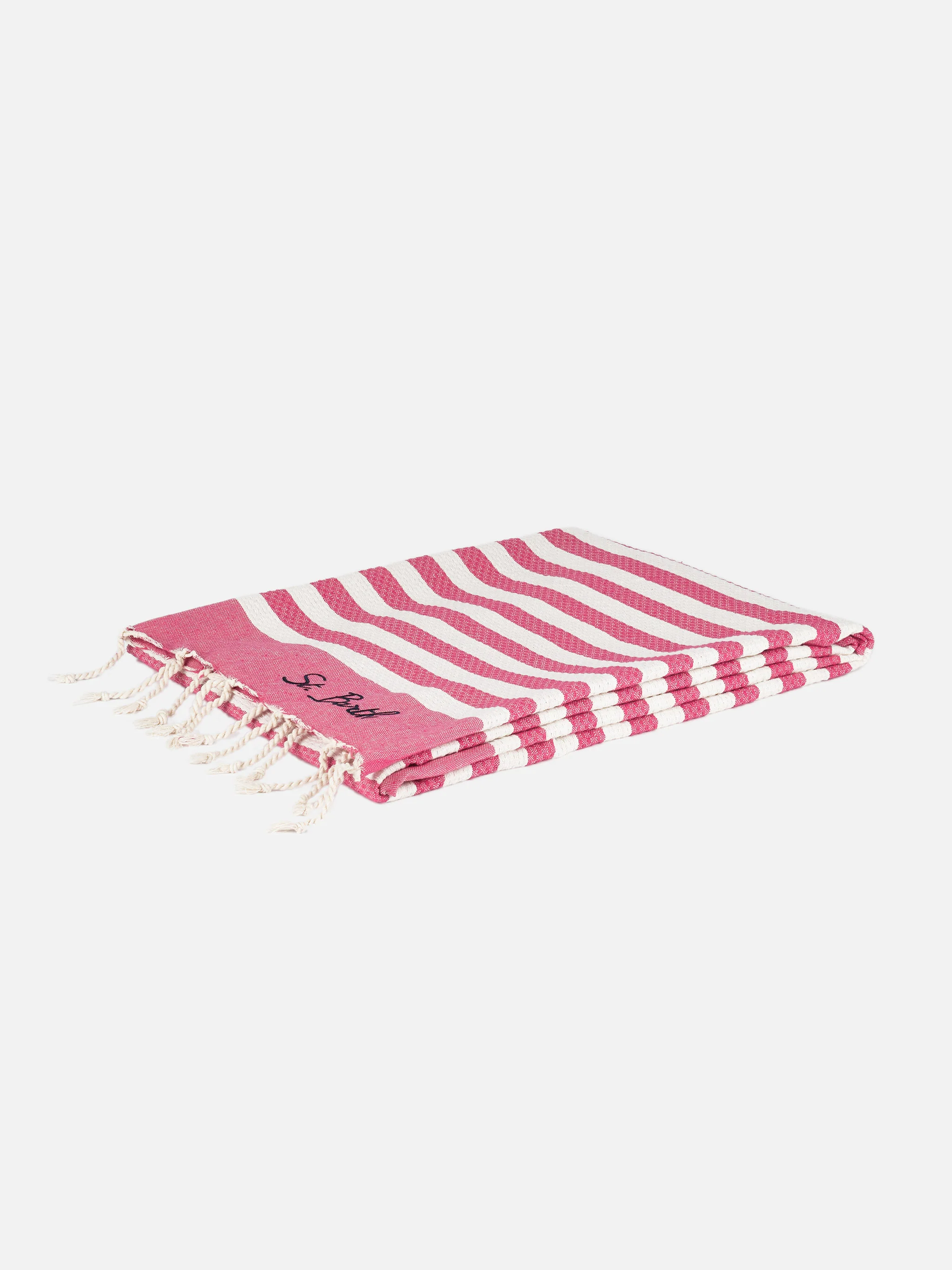 Telo mare in cotone Fouta con stampa a righe fucsia - Image 3