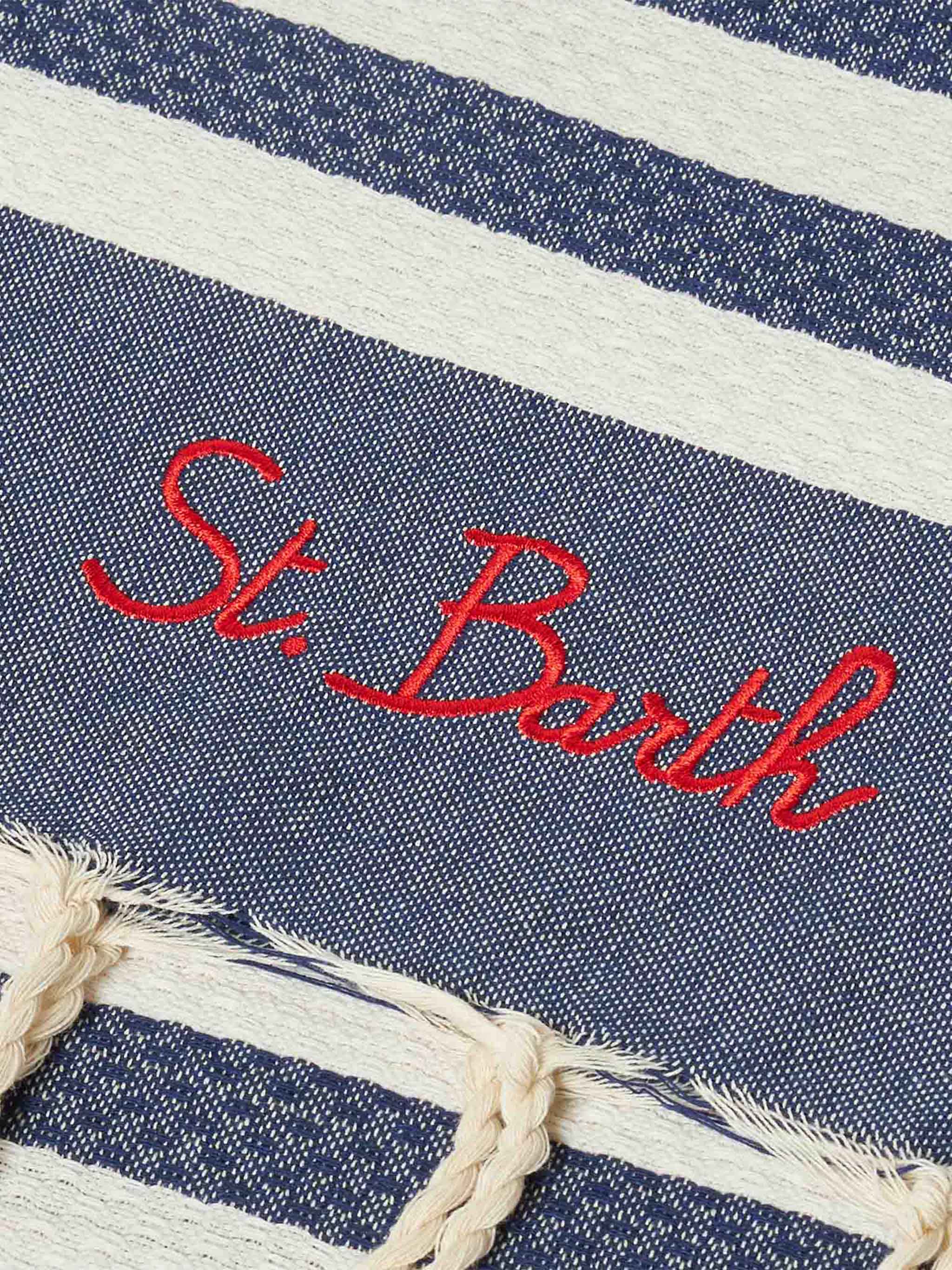 Telo mare in cotone Fouta con stampa a righe blu navy - Image 3