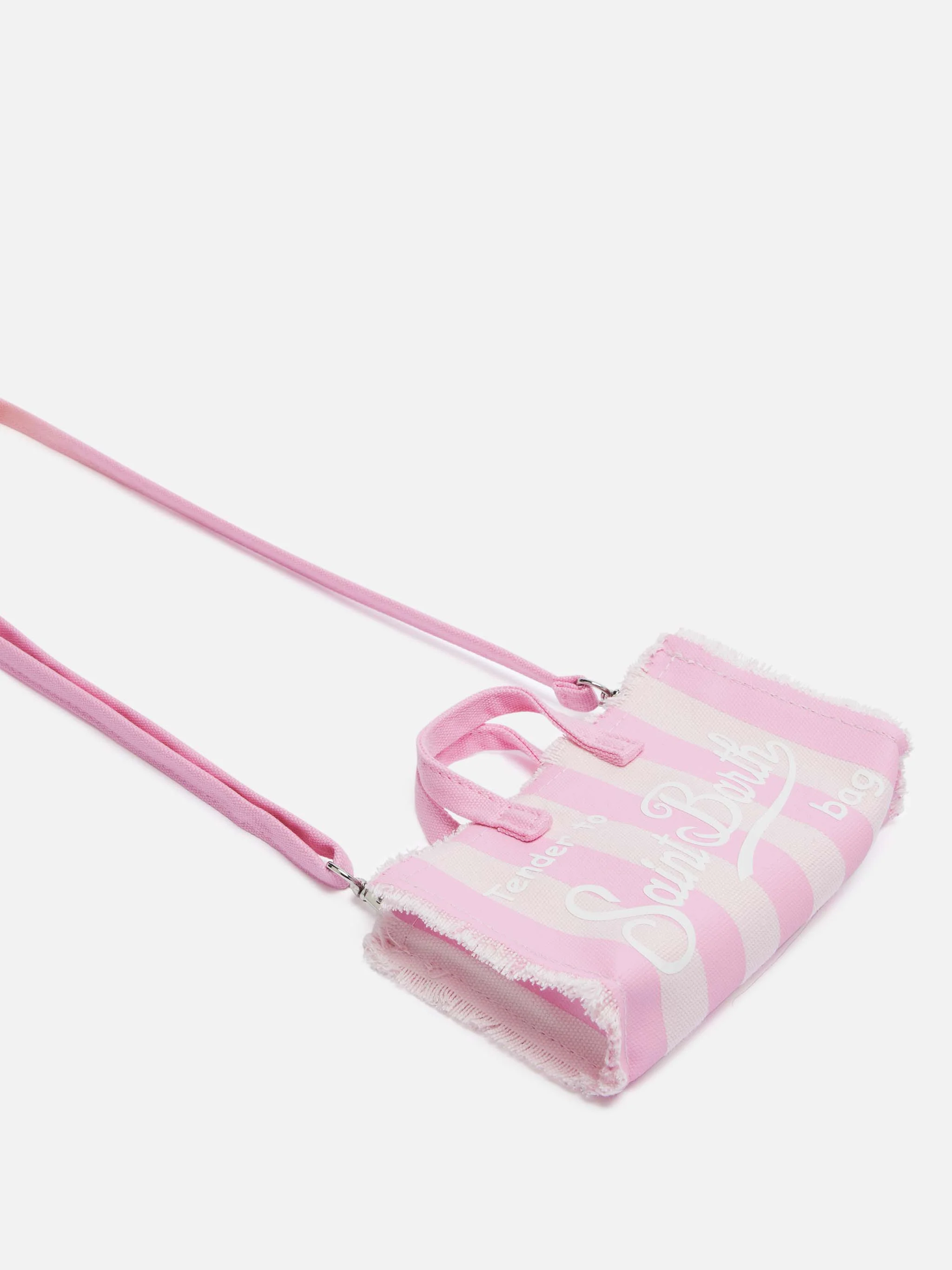 Phone Bag in canvas di cotone con stampa a righe rosa - Image 3