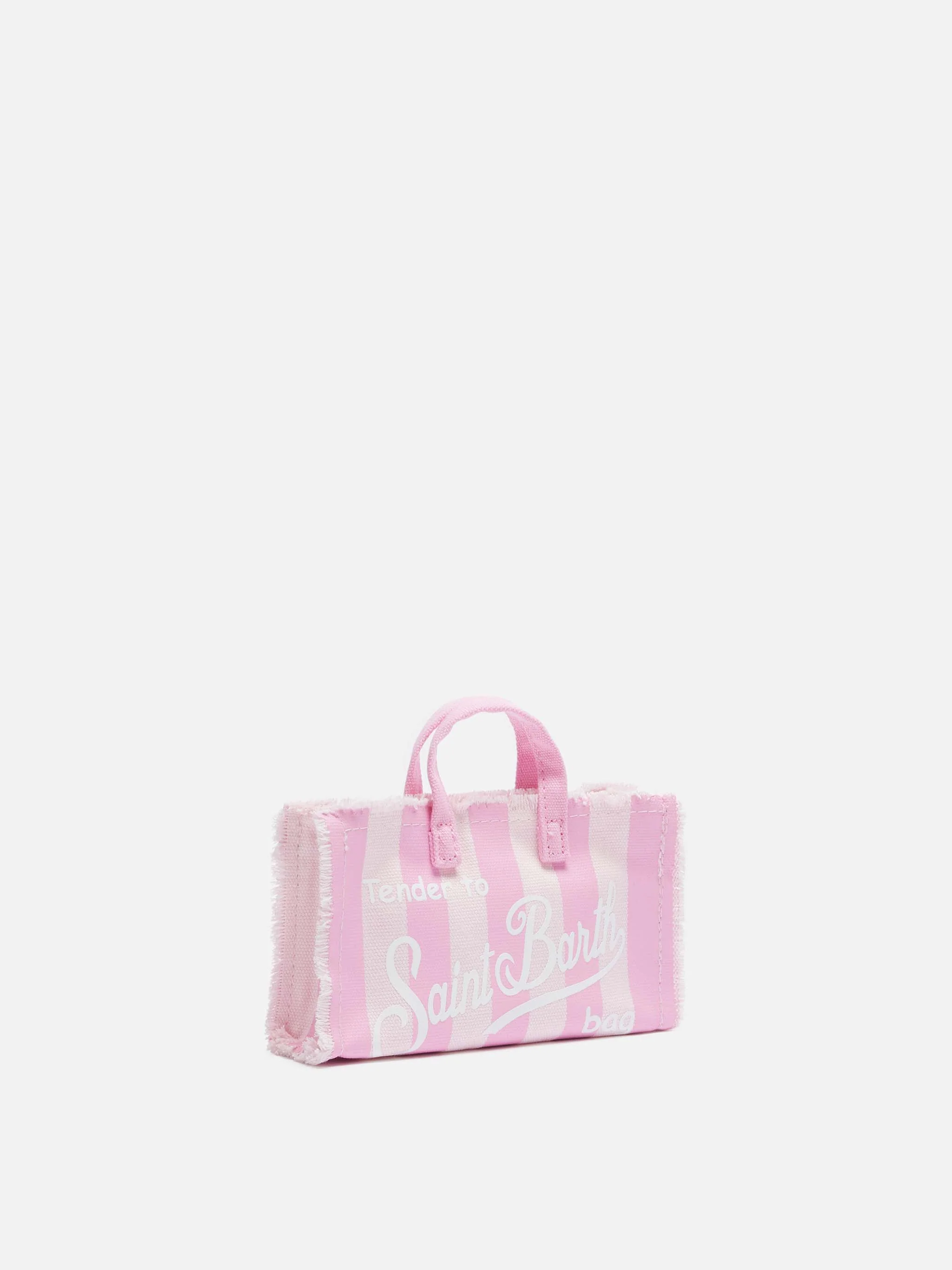 Phone Bag in canvas di cotone con stampa a righe rosa - Image 4