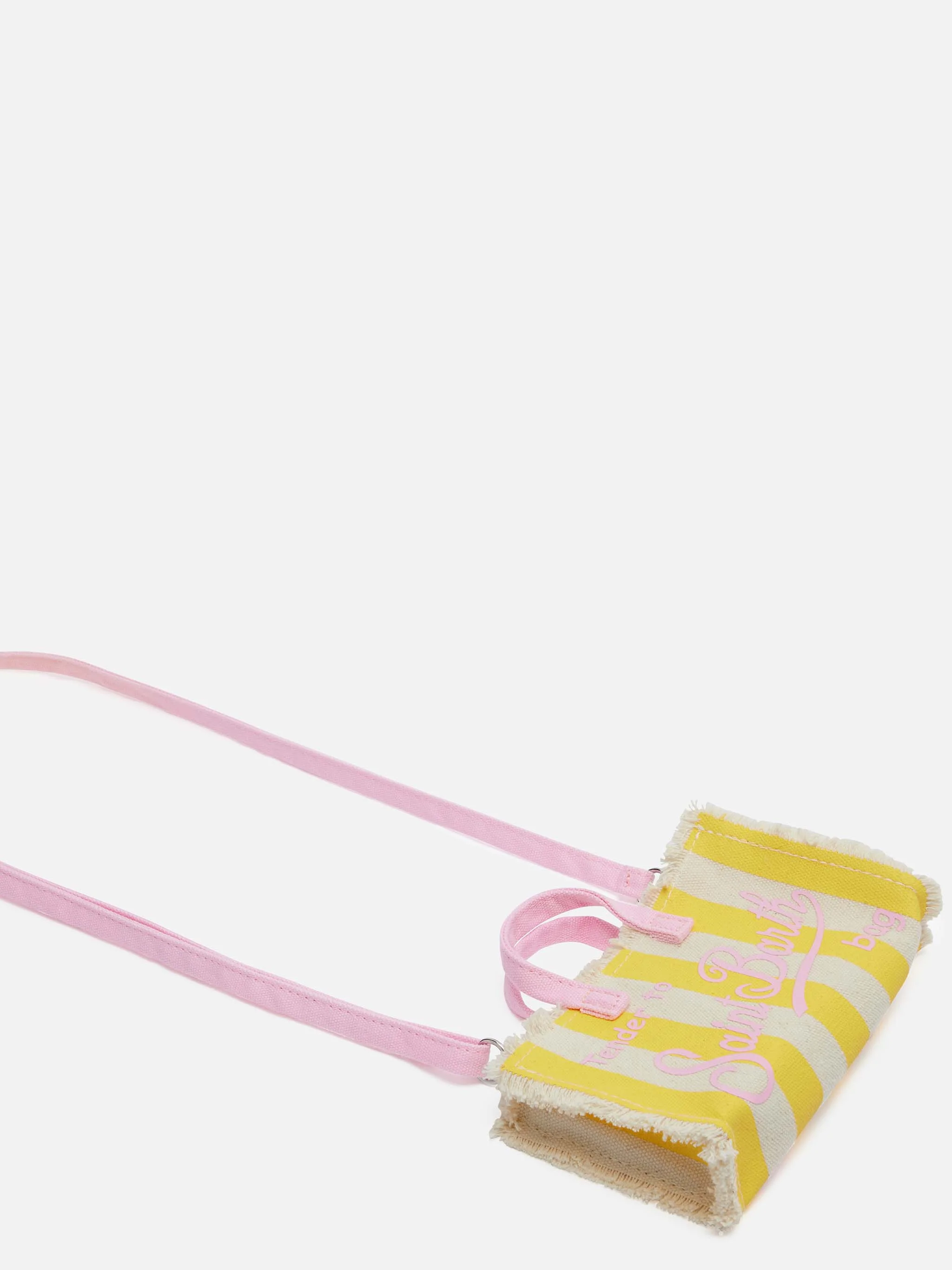 Phone Bag in canvas di cotone con stampa a righe gialle - Image 3