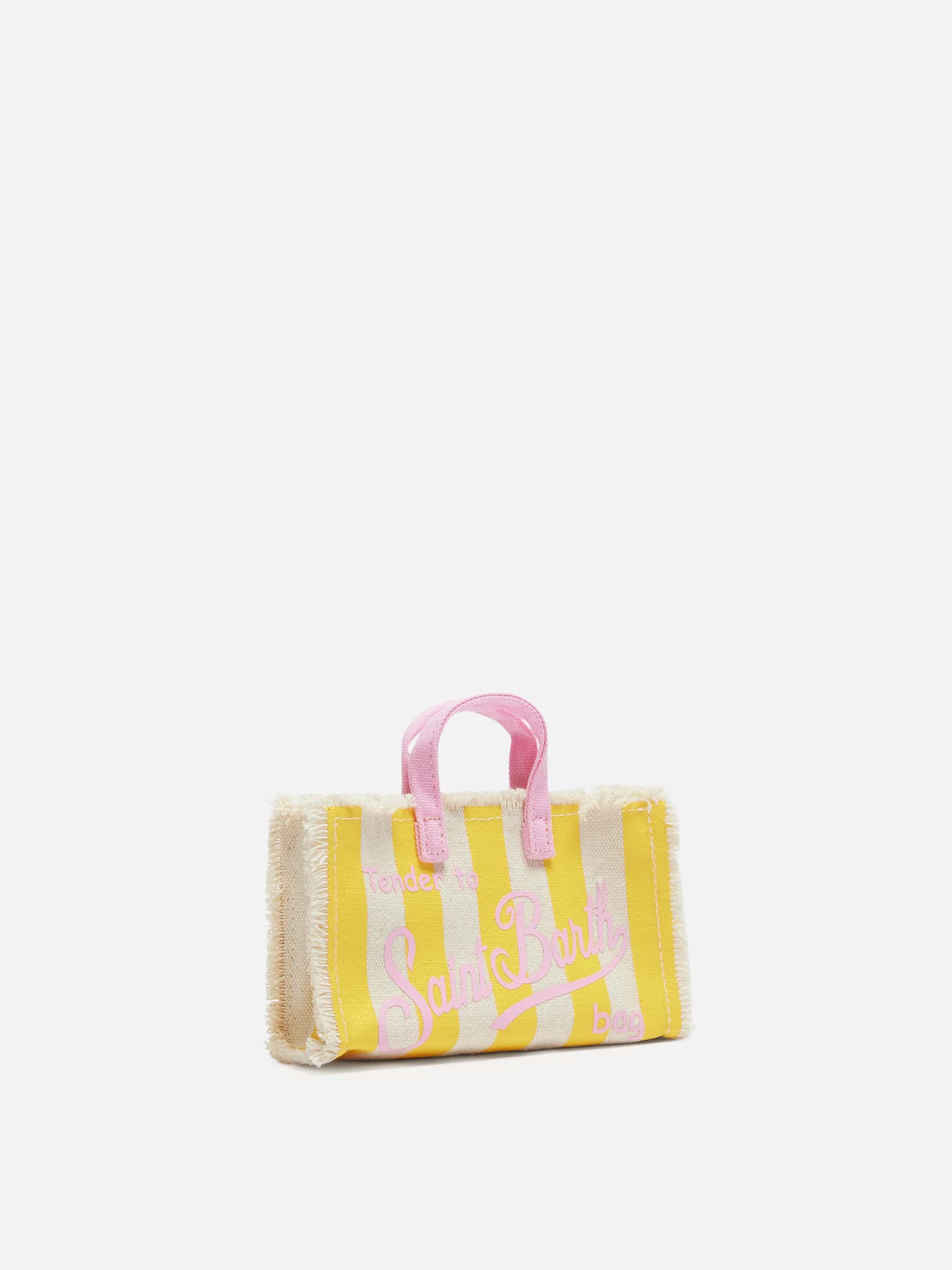 Phone Bag in canvas di cotone con stampa a righe gialle - Image 4