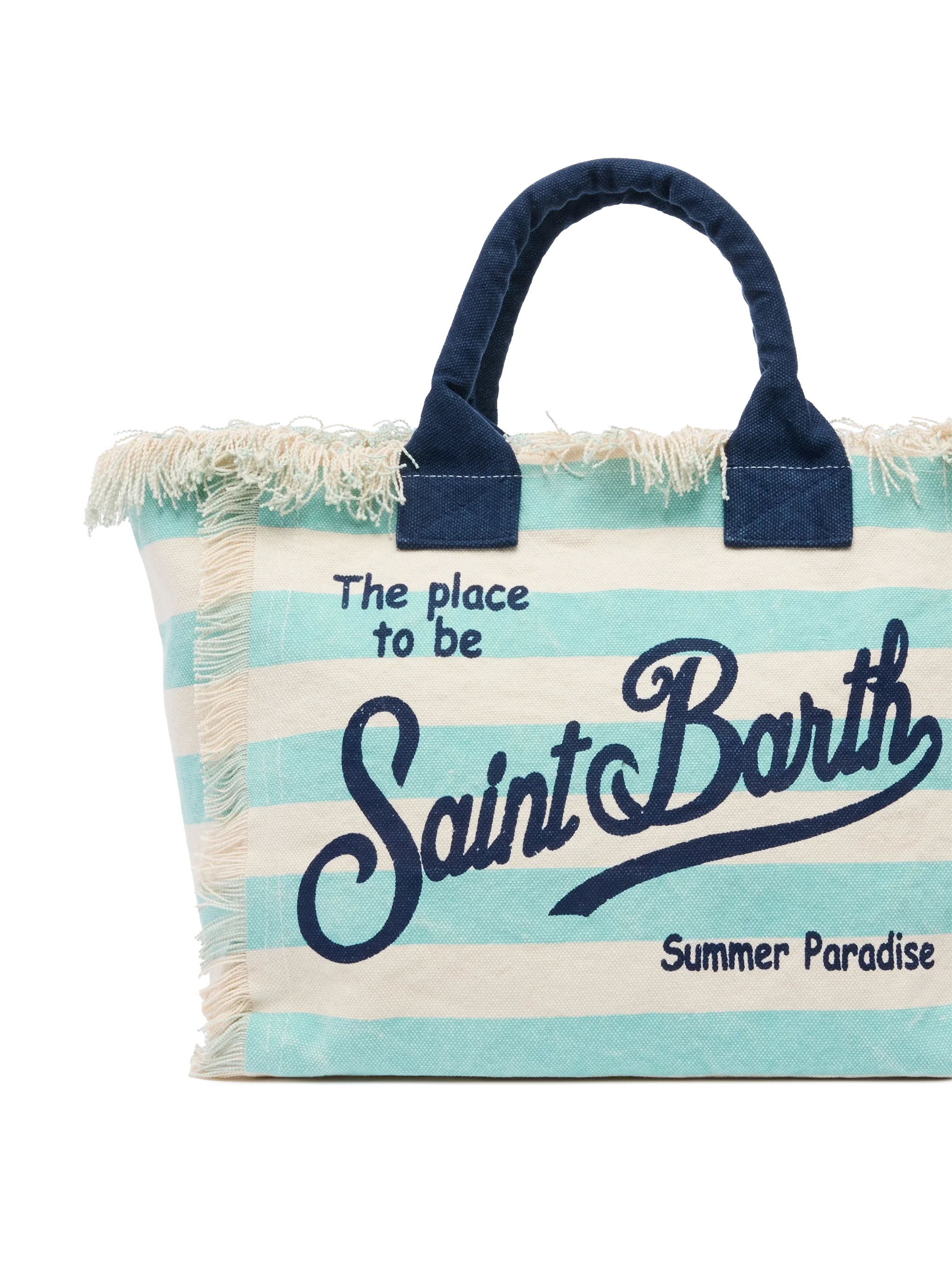 Borsa a spalla Vanity in canvas di cotone con stampa a righe verde acqua - Image 3