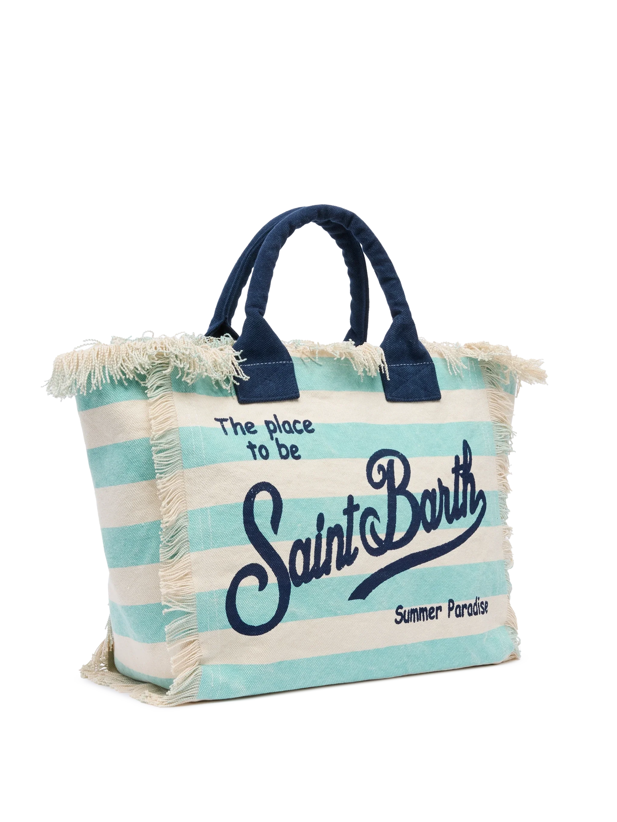 Borsa a spalla Vanity in canvas di cotone con stampa a righe verde acqua - Image 4