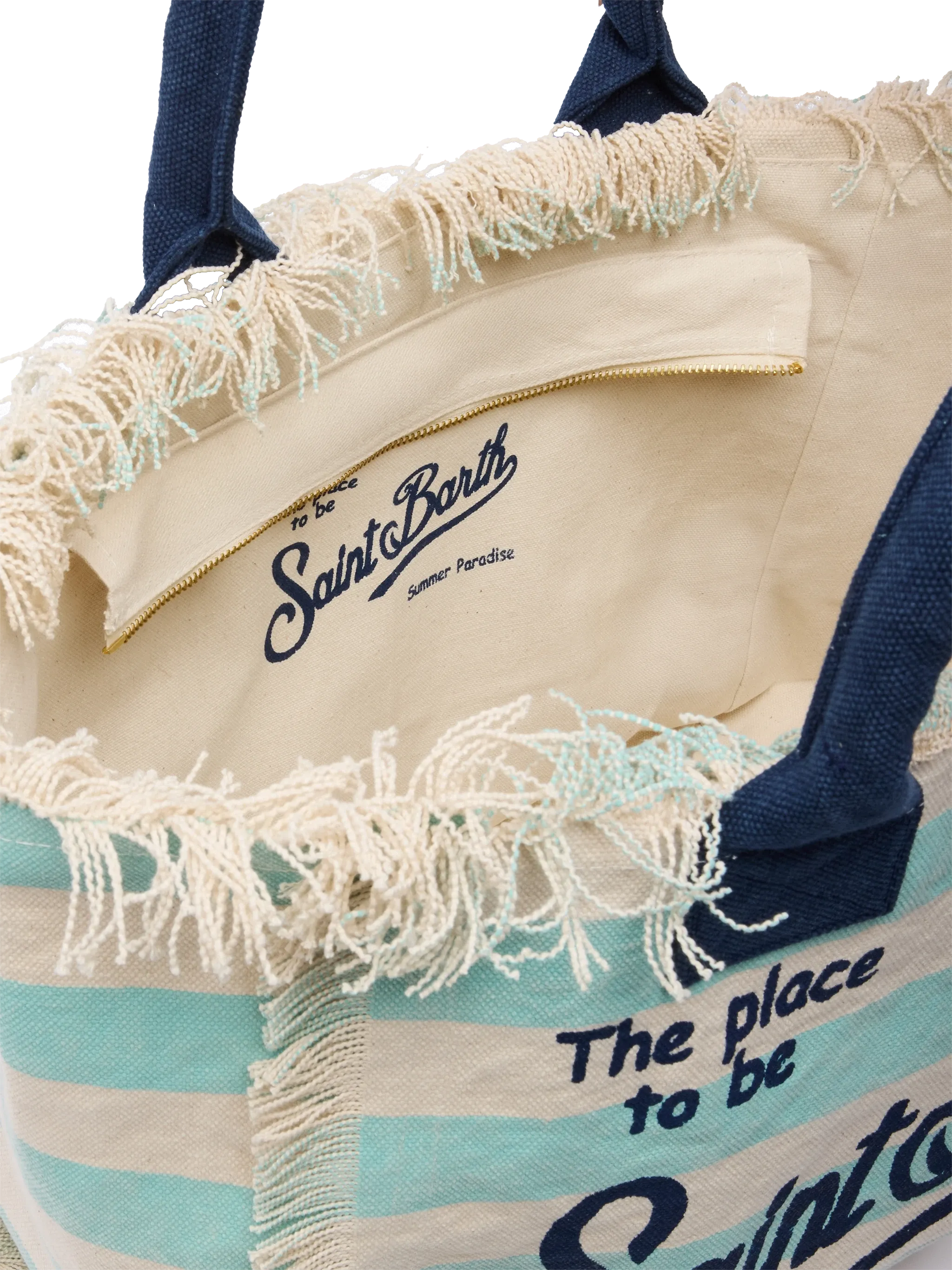 Borsa a spalla Vanity in canvas di cotone con stampa a righe verde acqua - Image 5