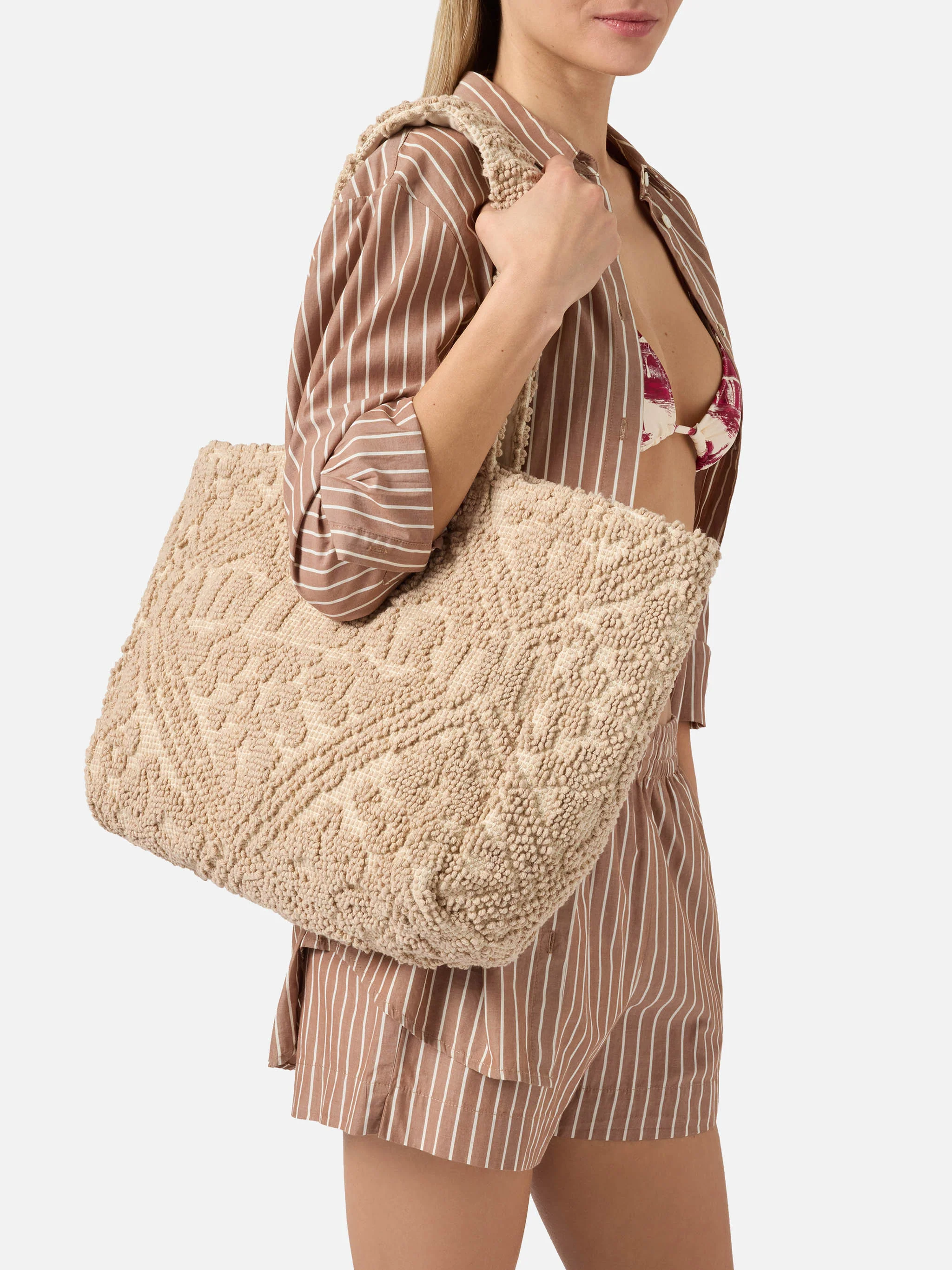 Borsa Tufting in cotone con ricamo in rilievo - Image 2