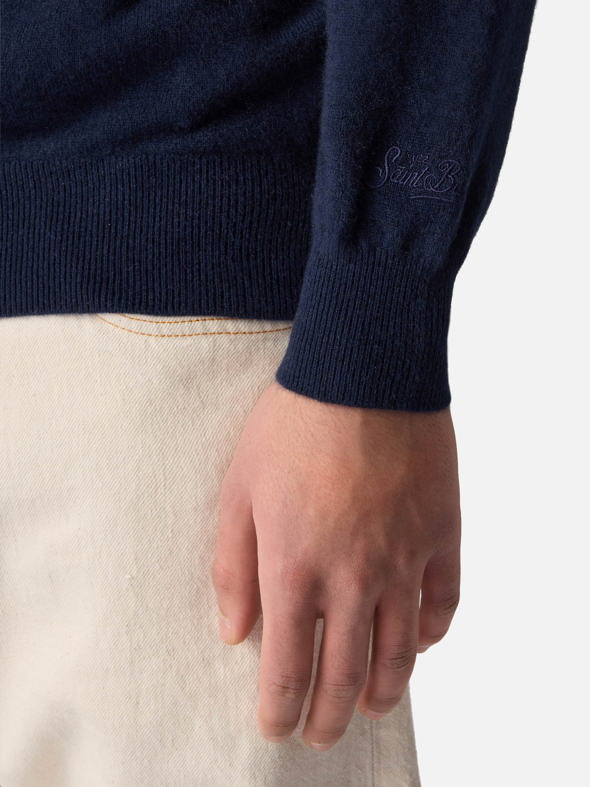 Polo in maglia di cashmere Covent blu notte - Image 4