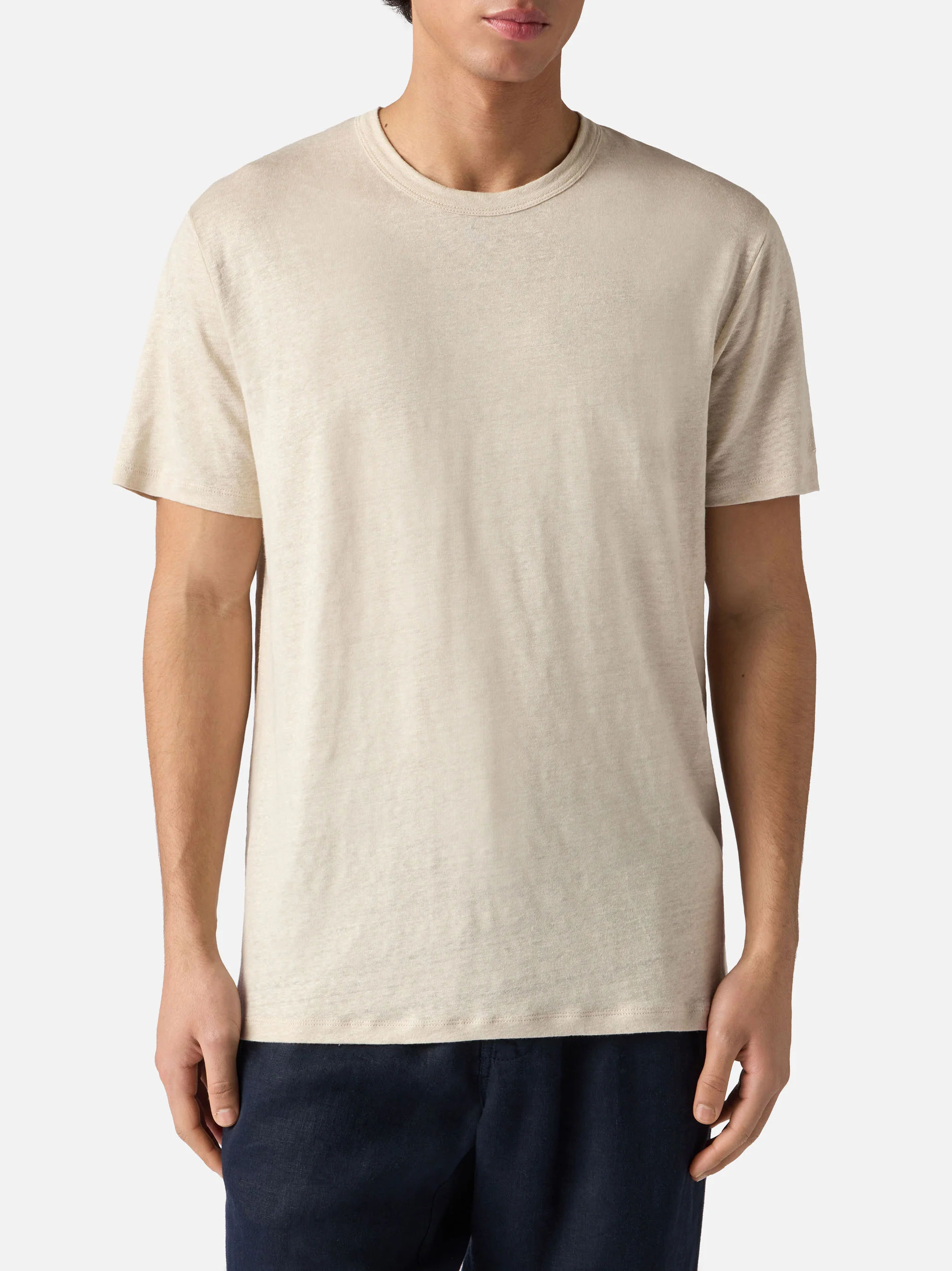 T-shirt Ecstasea in puro lino panna con logo ricamato - Image 2
