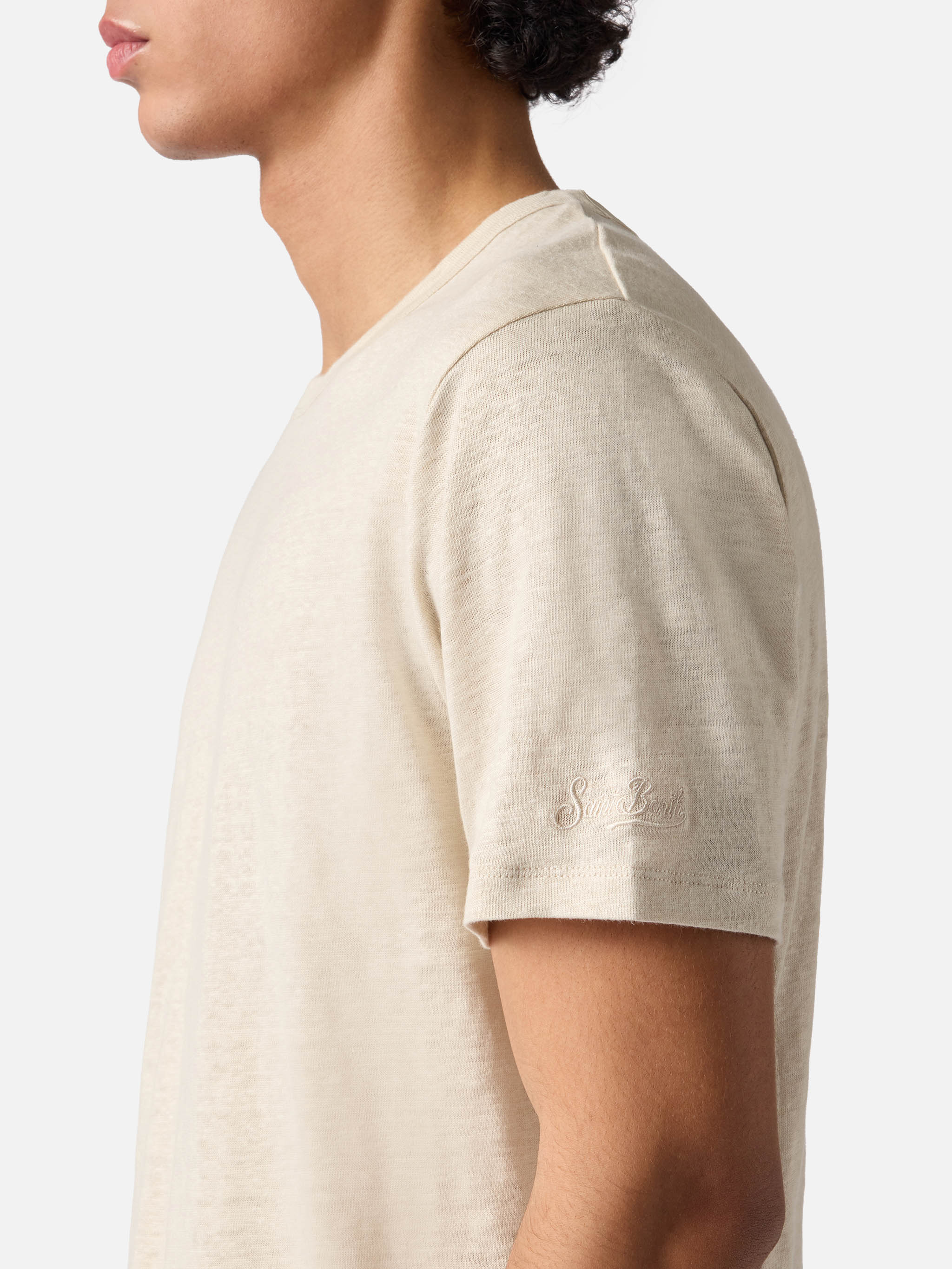 T-shirt Ecstasea in puro lino panna con logo ricamato - Image 3