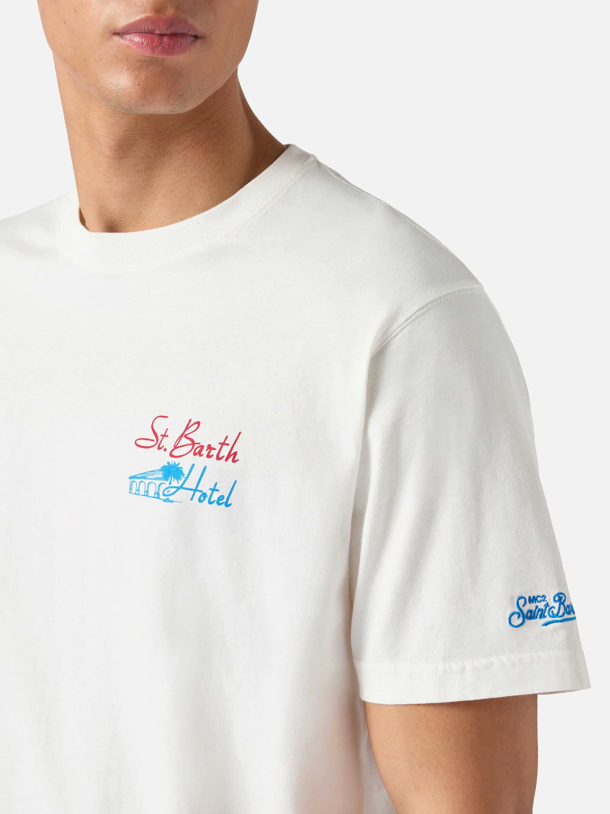 T-shirt Portland panna con stampa St. Barth Hotel - Image 2