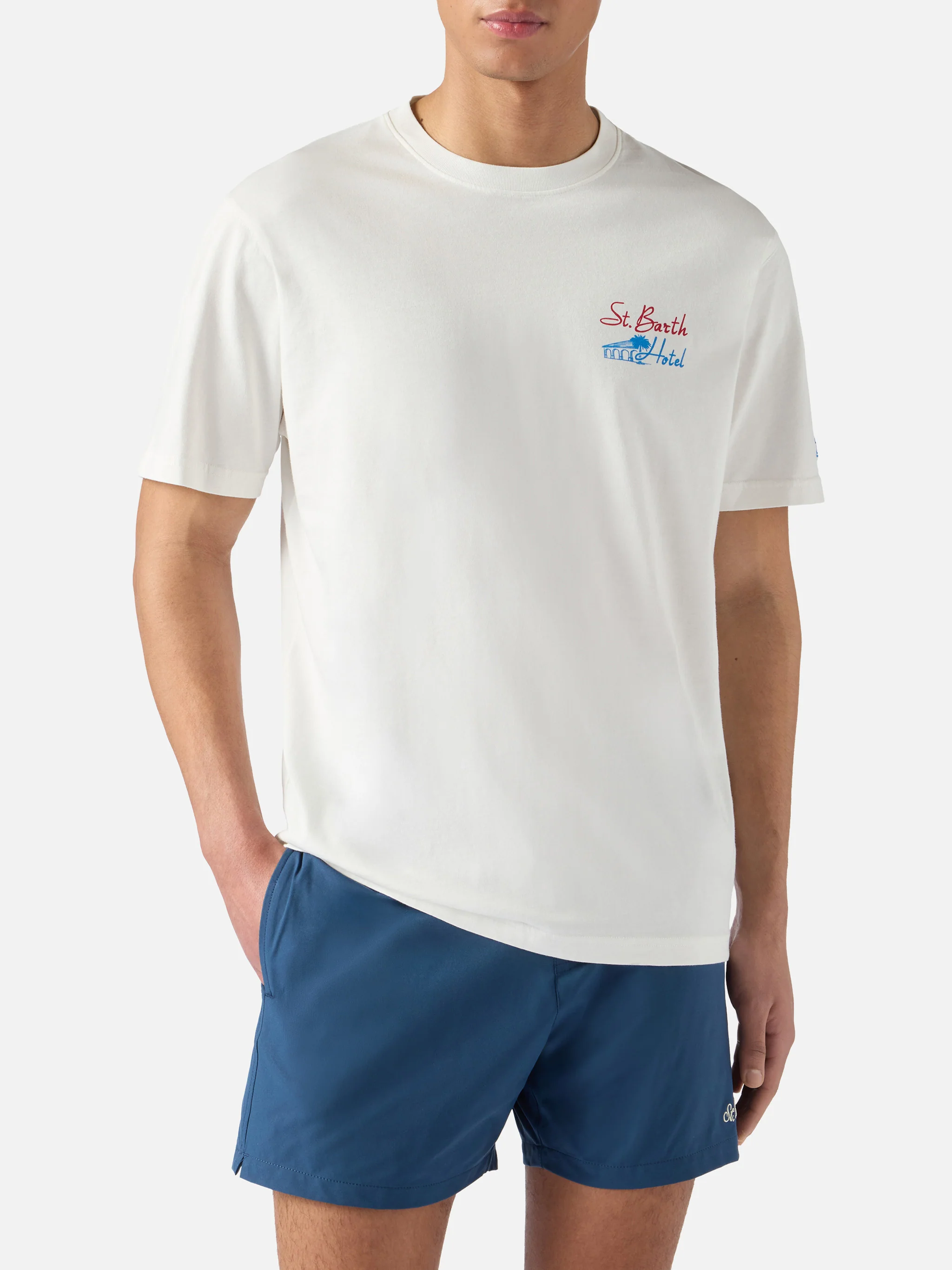 T-shirt Portland panna con stampa St. Barth Hotel - Image 3