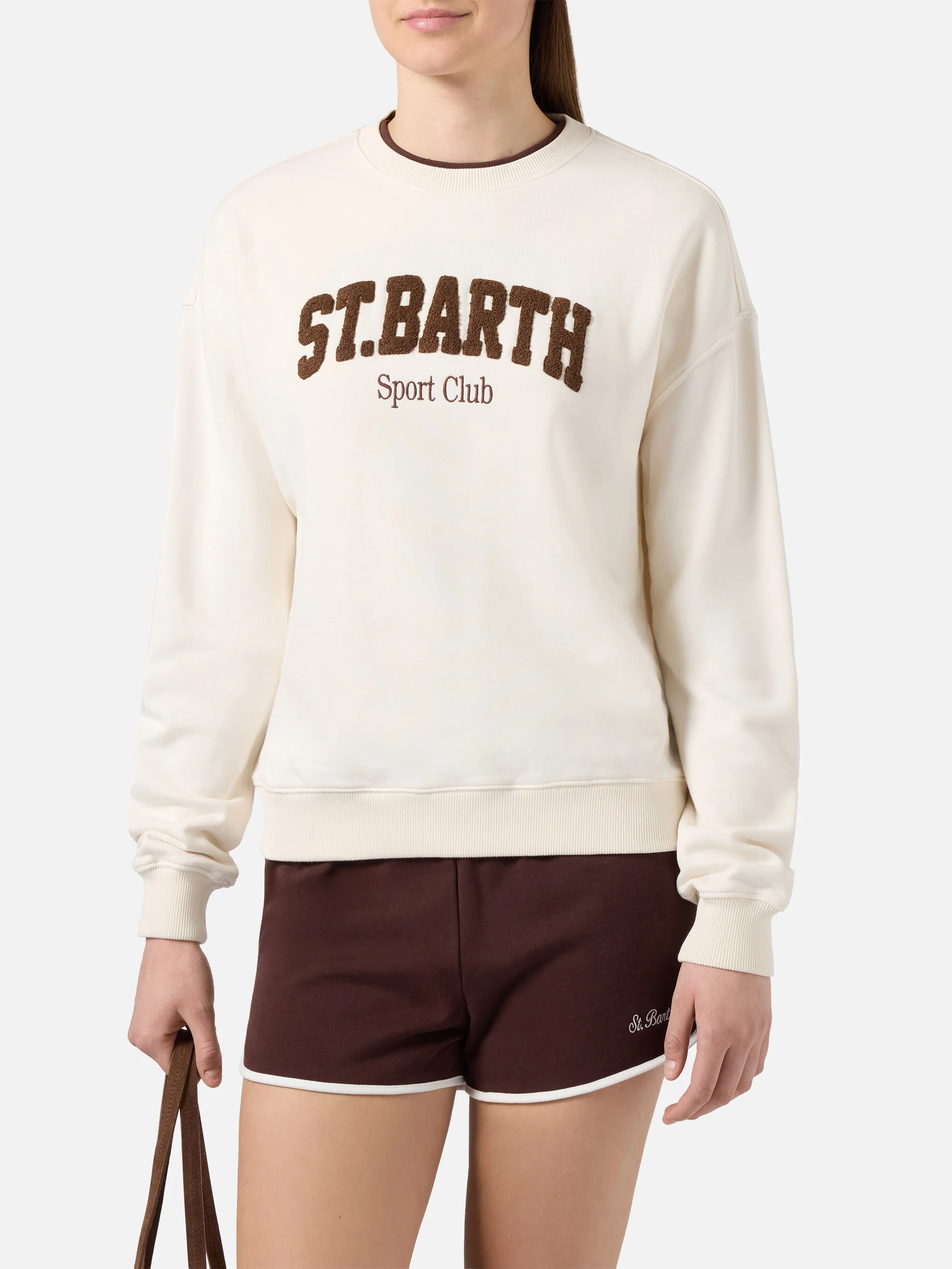 Felpa Stardust crema con logo effetto spugna e ricamo Sport Club - Image 2