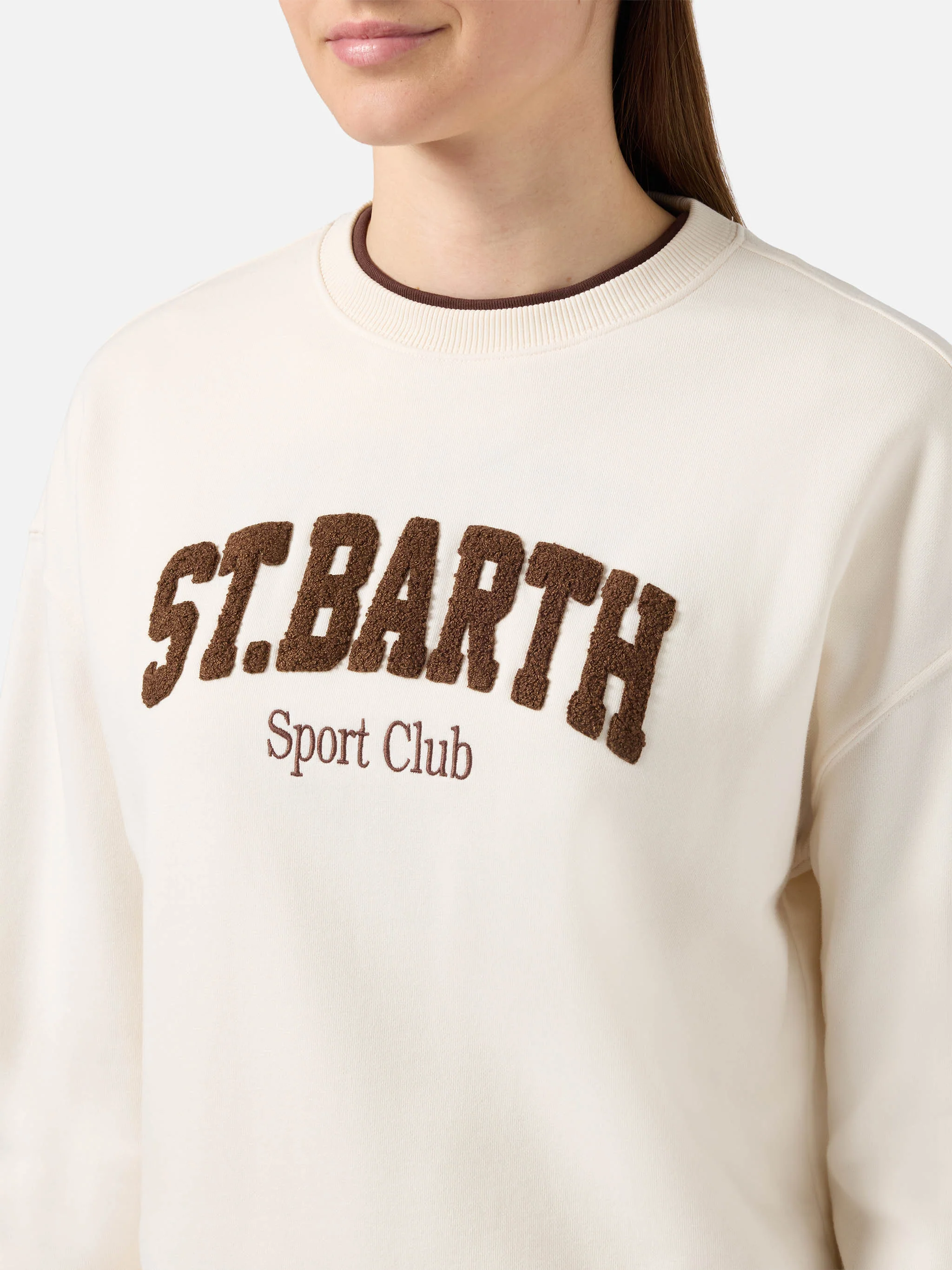 Felpa Stardust crema con logo effetto spugna e ricamo Sport Club - Image 3