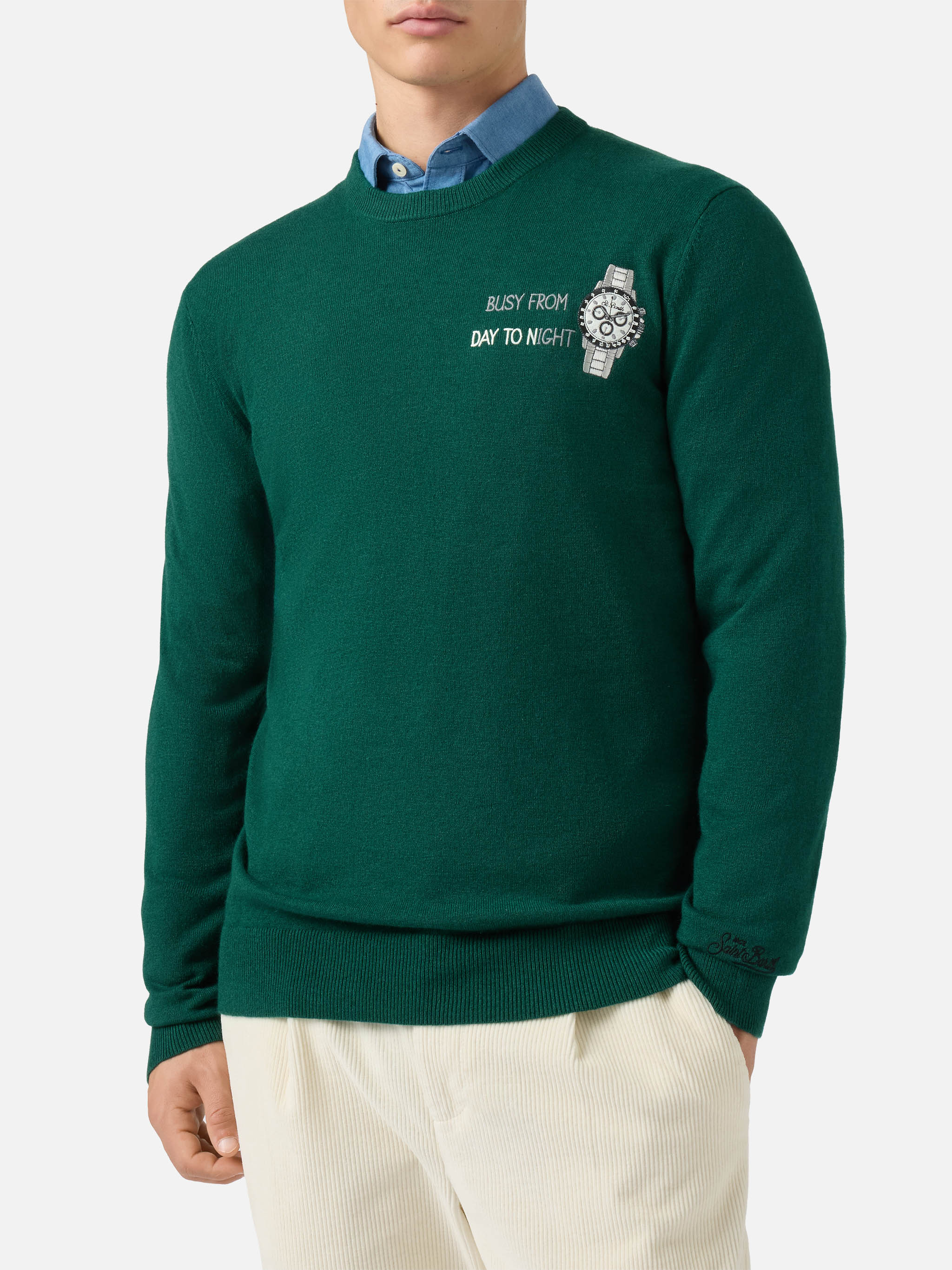 Maglione a girocollo Heron Light con ricamo Busy from day to night - Image 2