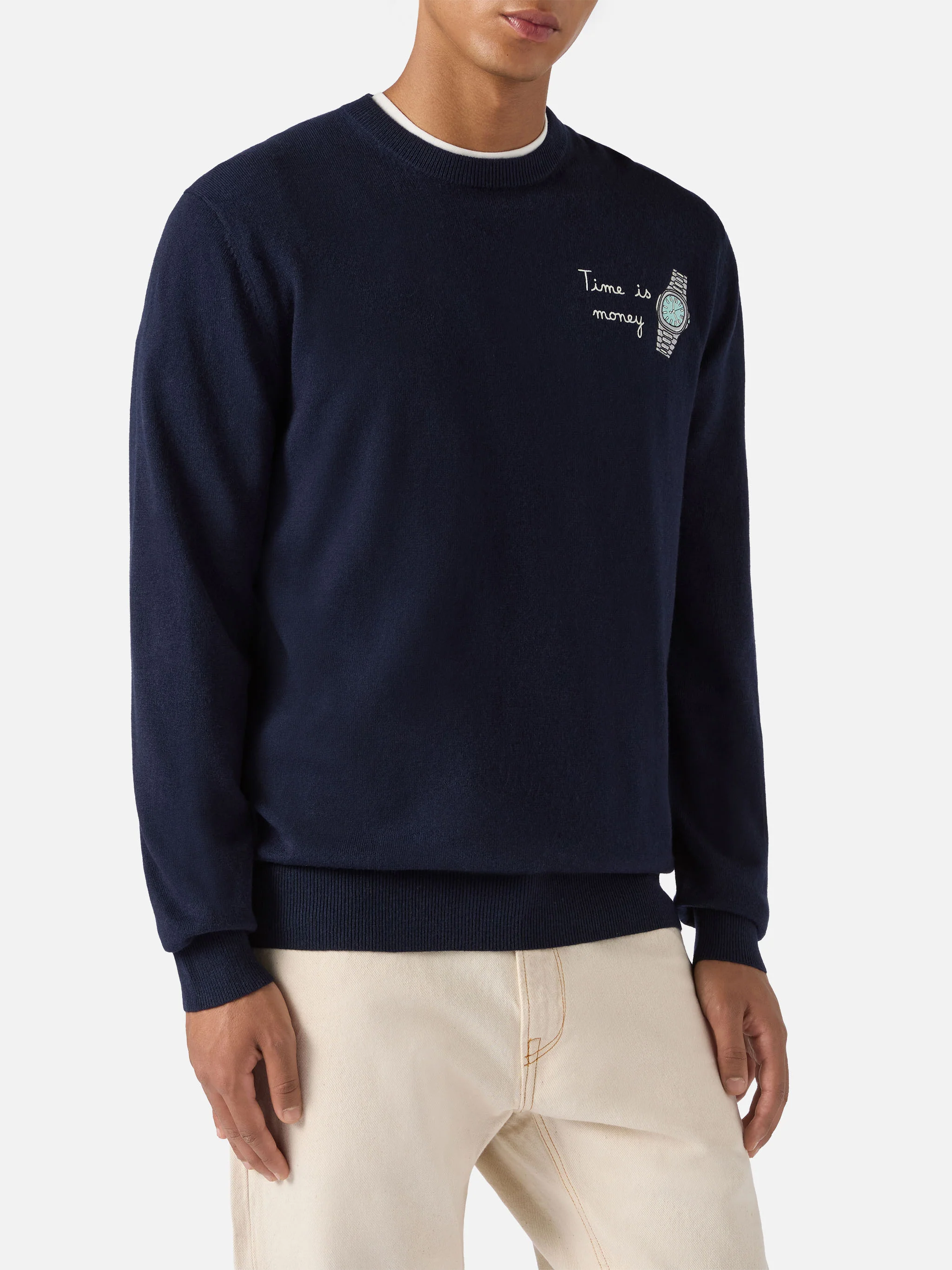Maglione a girocollo Heron Light con ricamo orologio Time is Money - Image 2