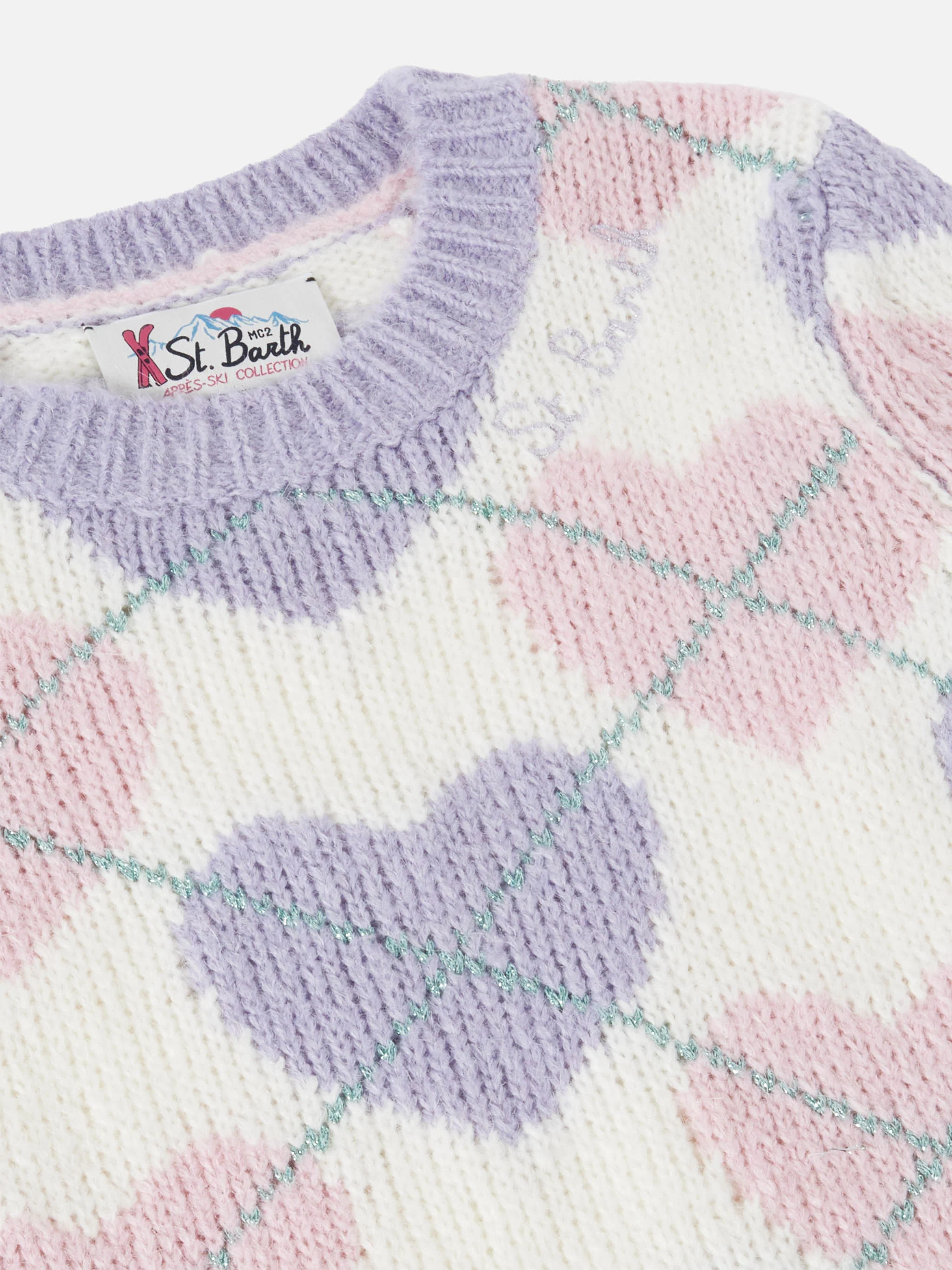 Girocollo con jacquard a rombi con cuori - Image 2