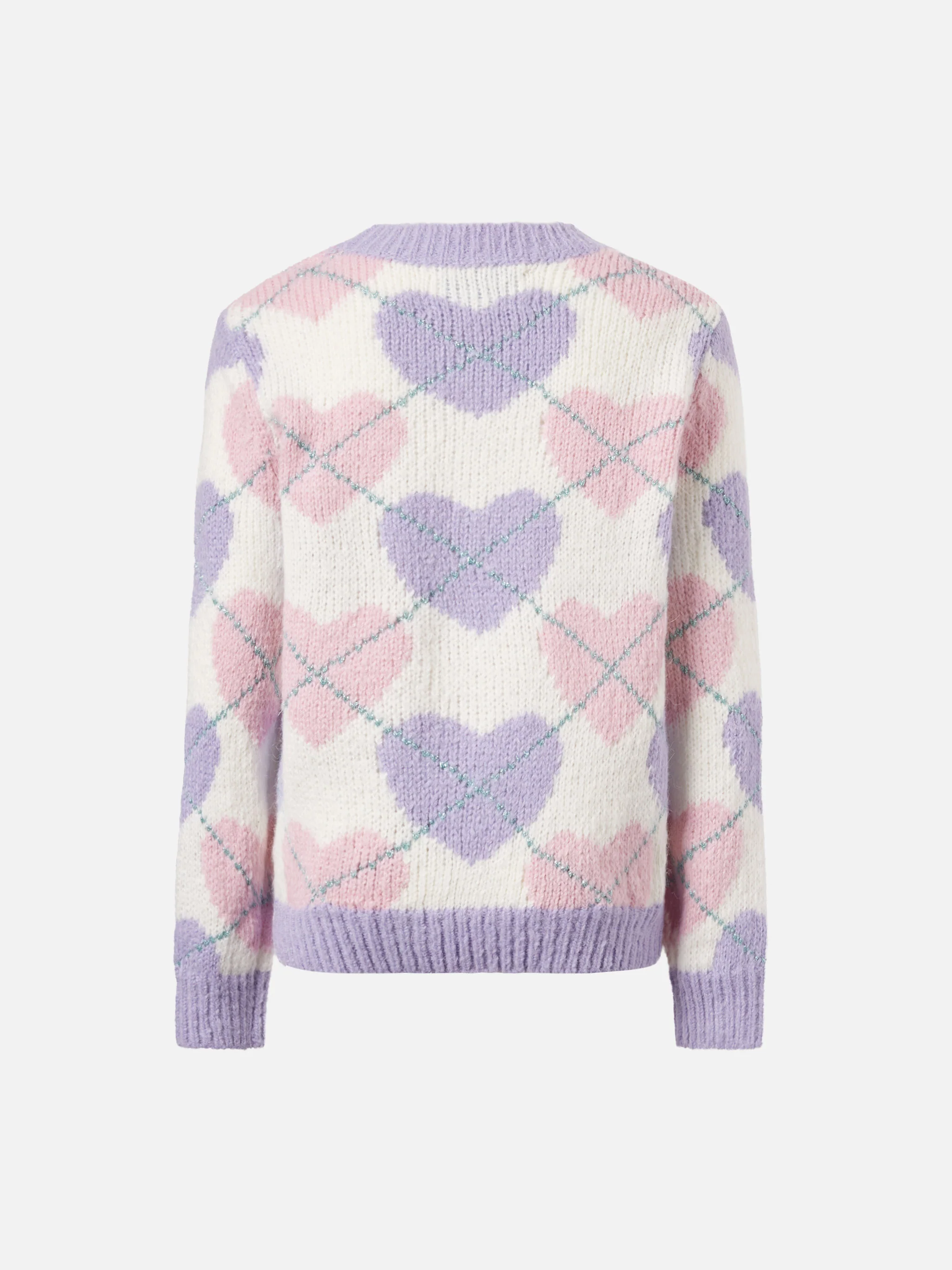 Girocollo con jacquard a rombi con cuori - Image 3